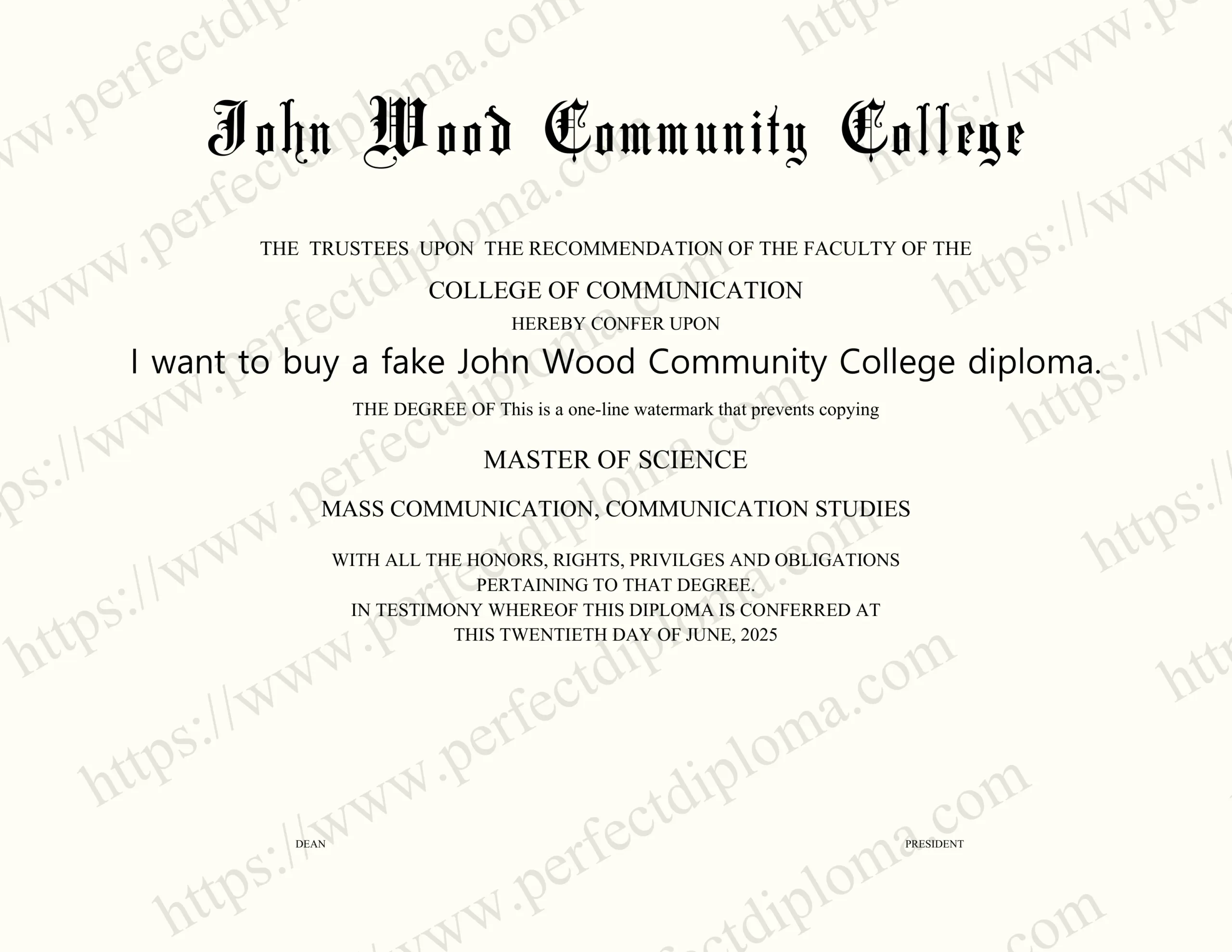 I want to buy a fake John Wood Community College diploma.