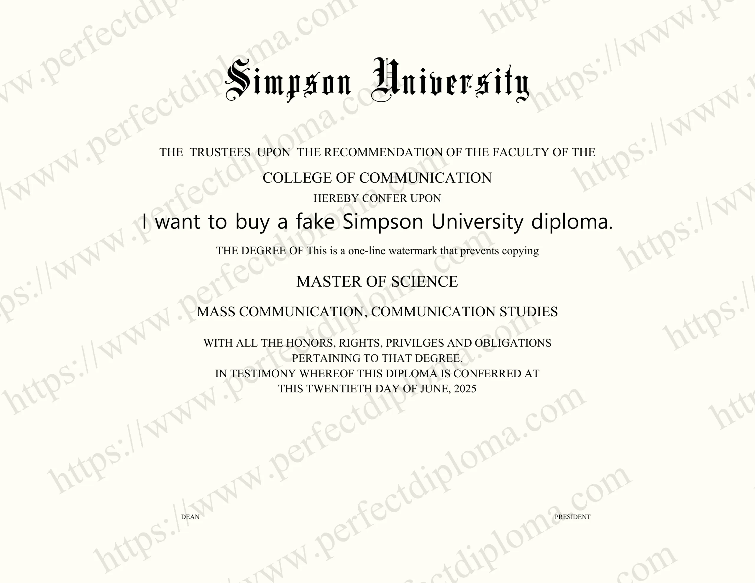 I want to buy a fake Simpson University diploma.