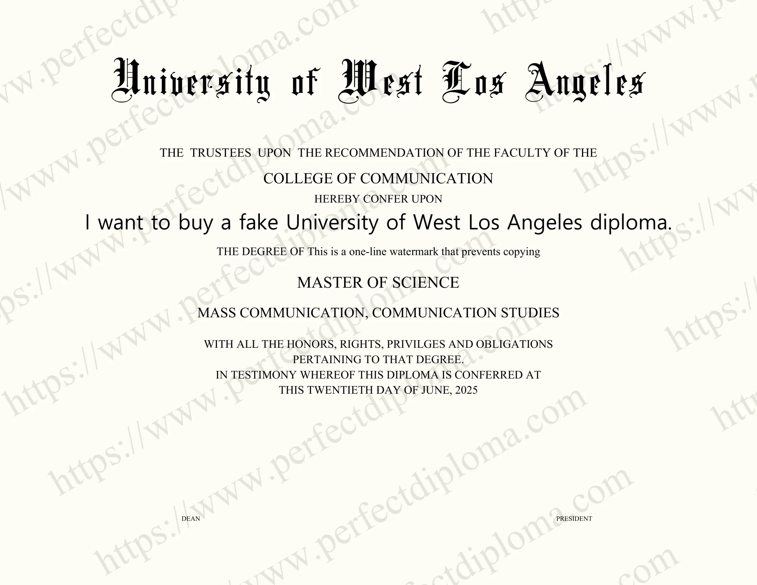 I want to buy a fake University of West Los Angeles diploma.