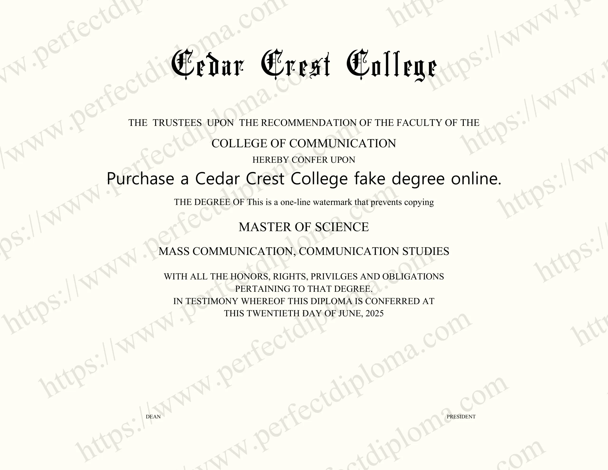 Purchase a Cedar Crest College fake degree online.