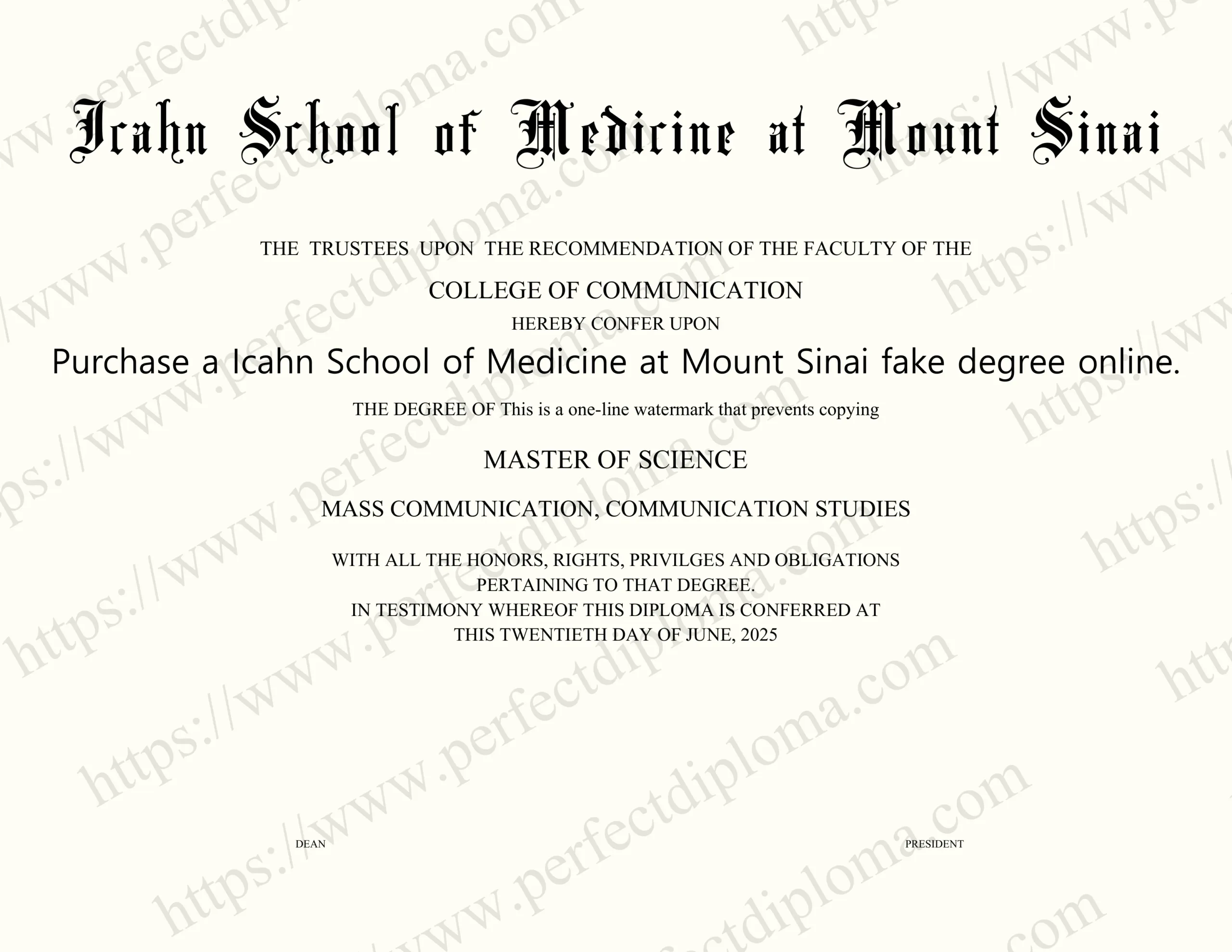 Purchase a Icahn School of Medicine at Mount Sinai fake degree online.