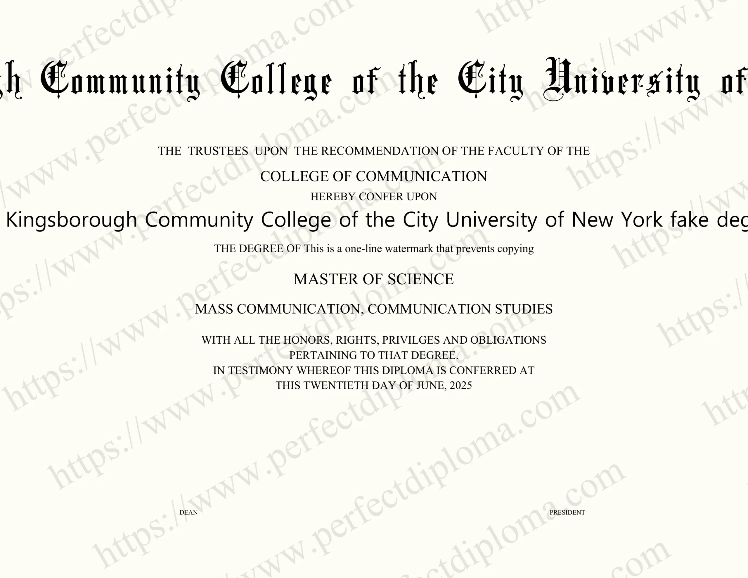 Purchase a Kingsborough Community College of the City University of New York fake degree online.