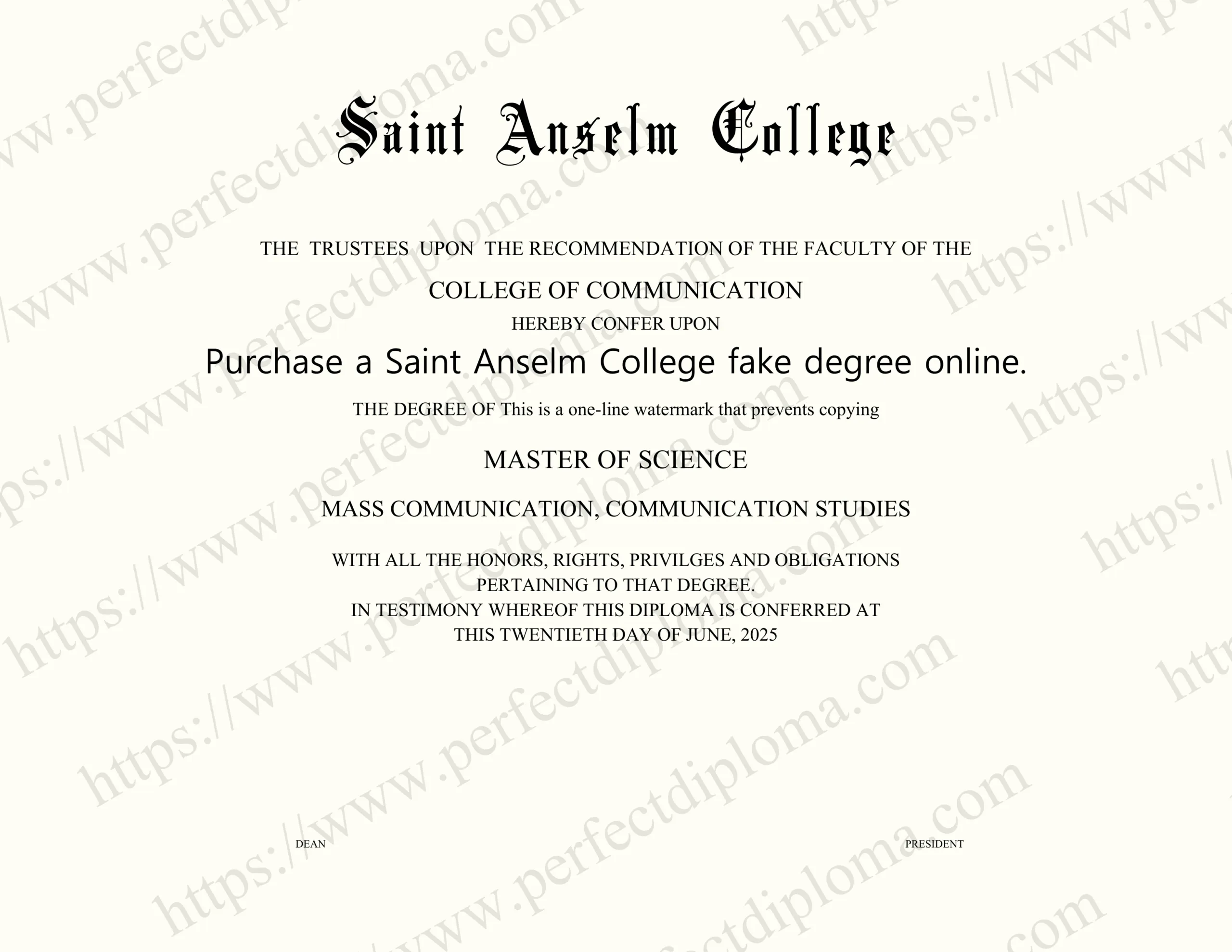 Purchase a Saint Anselm College fake degree online.
