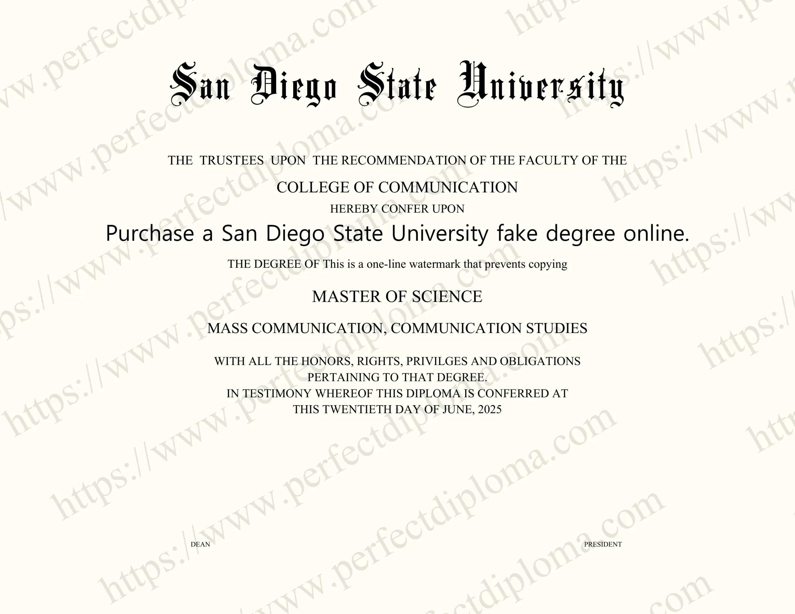 Purchase a San Diego State University fake degree online.