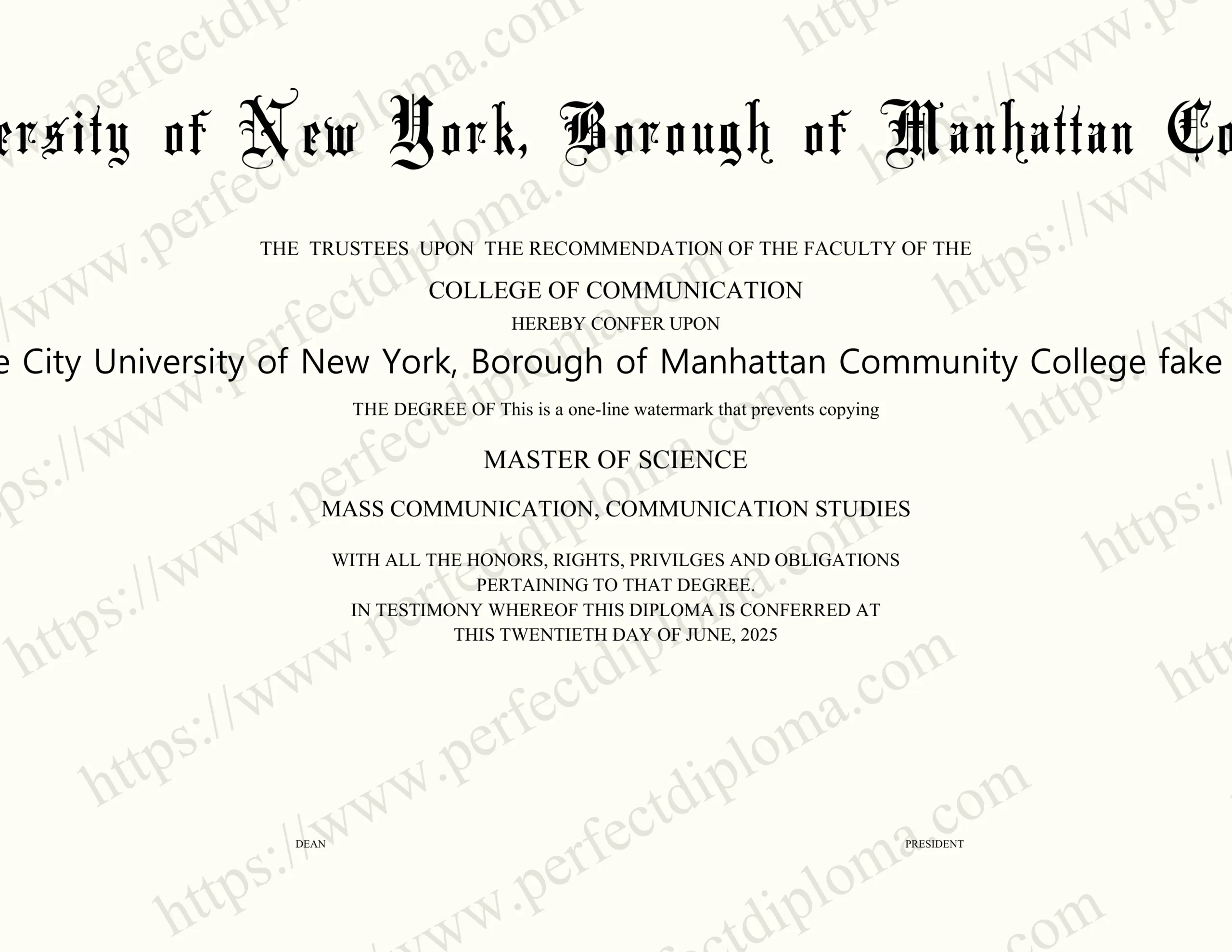 Purchase a The City University of New York, Borough of Manhattan Community College fake degree online.