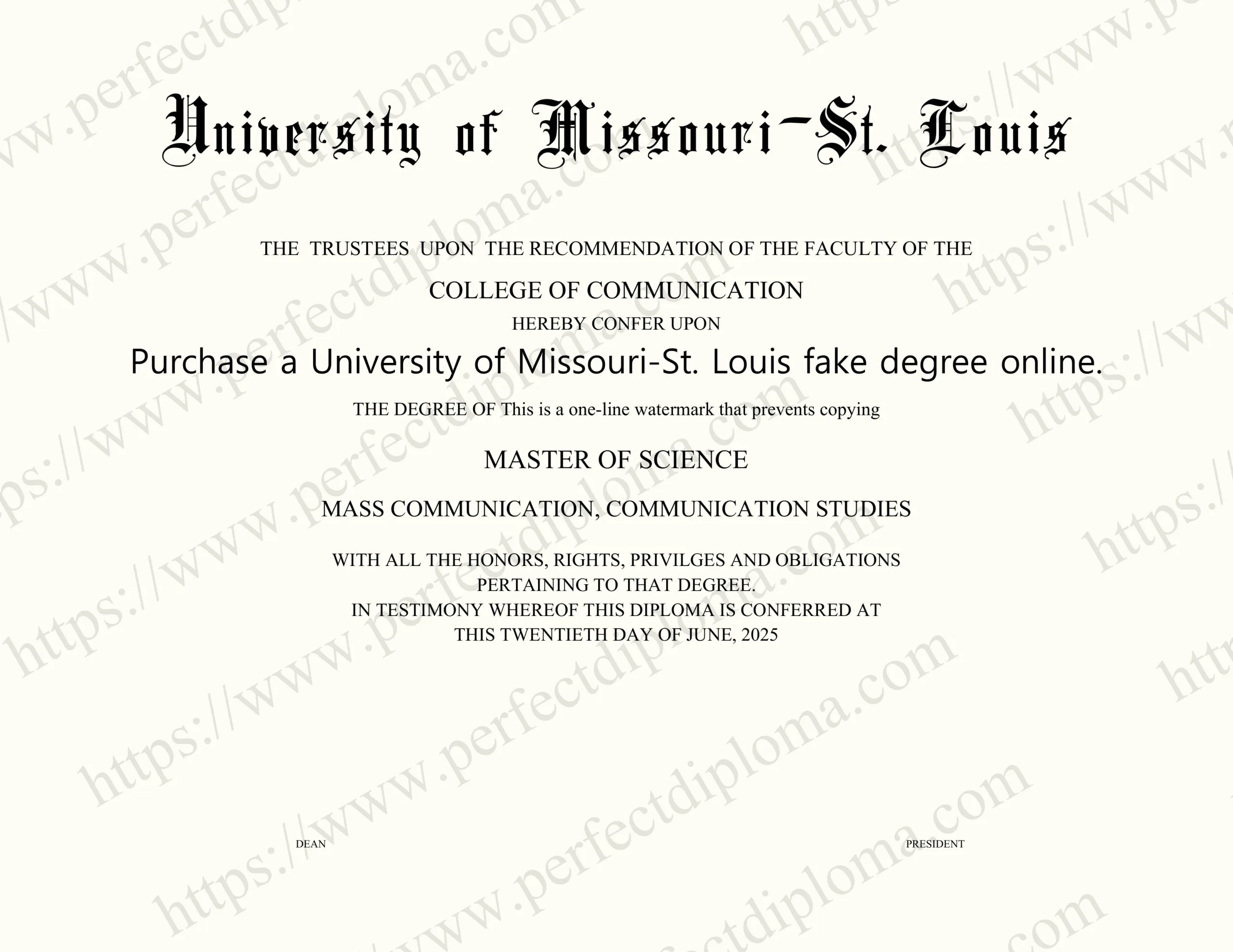 Purchase a University of Missouri-St. Louis fake degree online.
