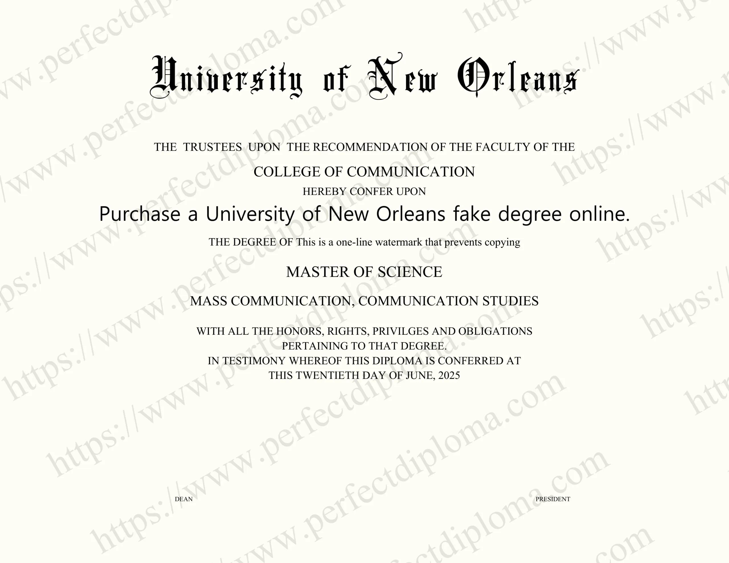 Purchase a University of New Orleans fake degree online.
