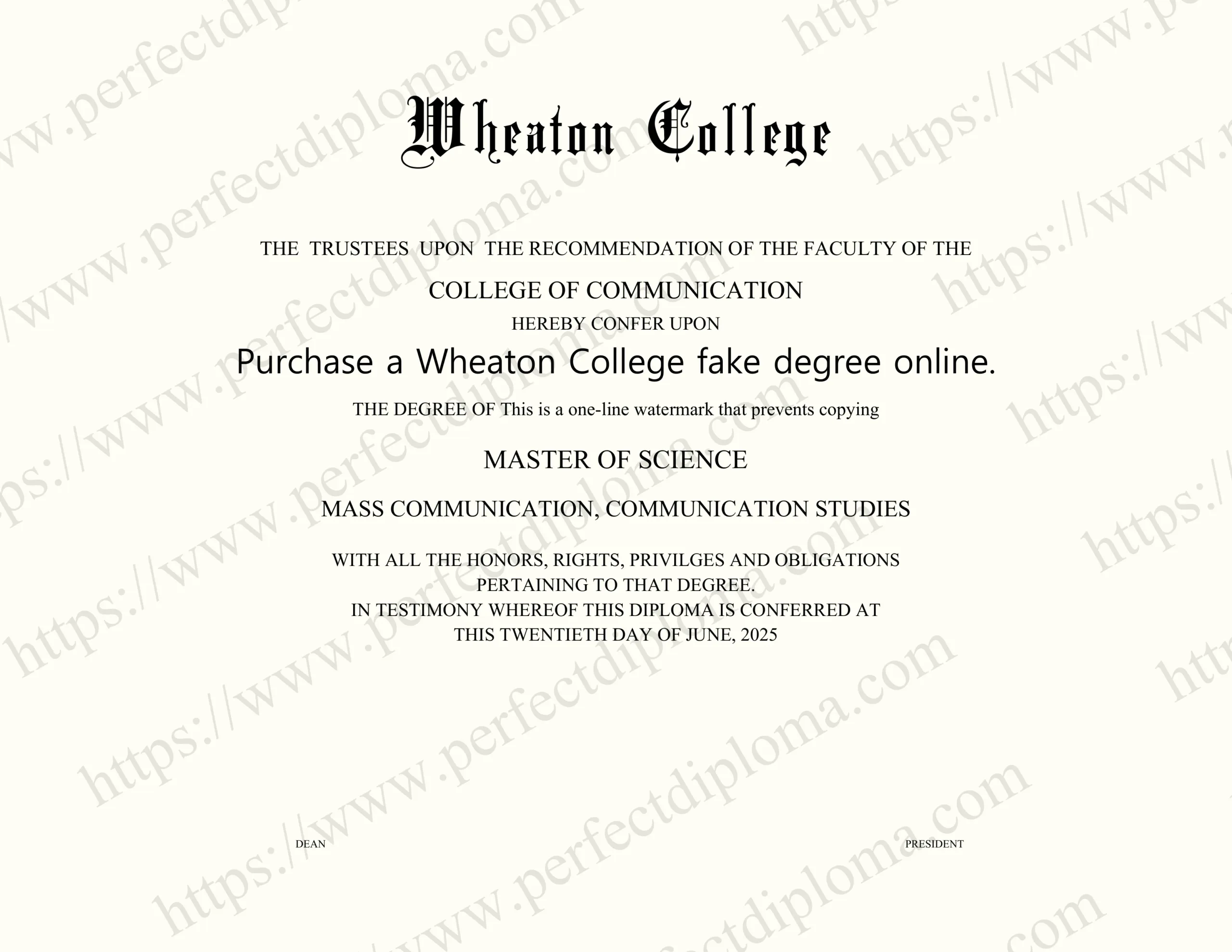 Purchase a Wheaton College fake degree online.