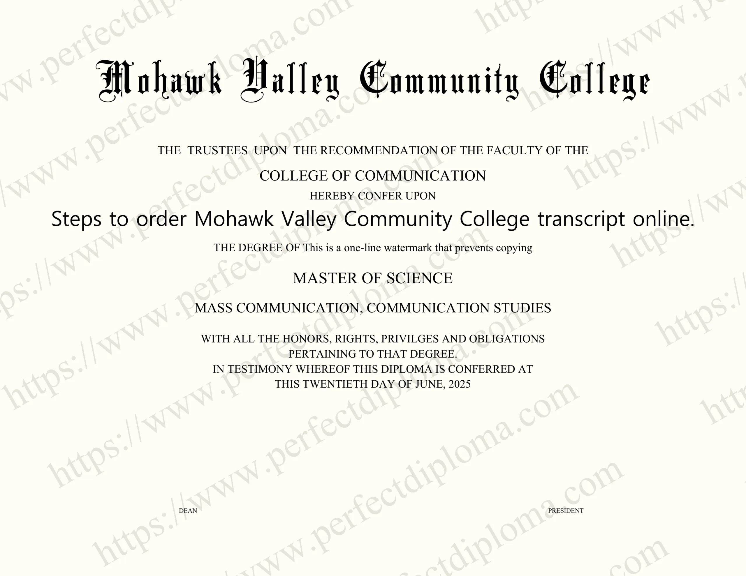 Steps to order Mohawk Valley Community College transcript online.
