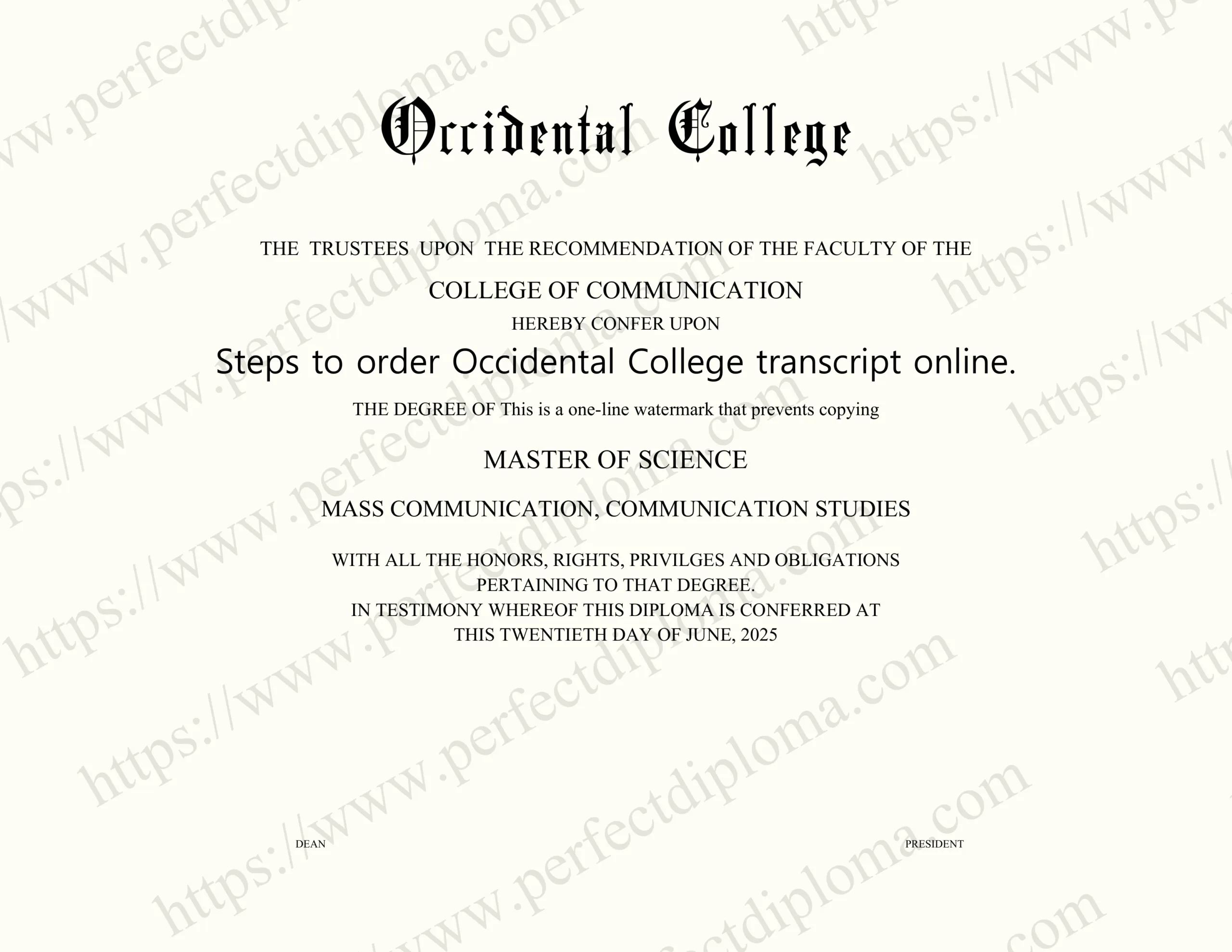 Steps to order Occidental College transcript online.