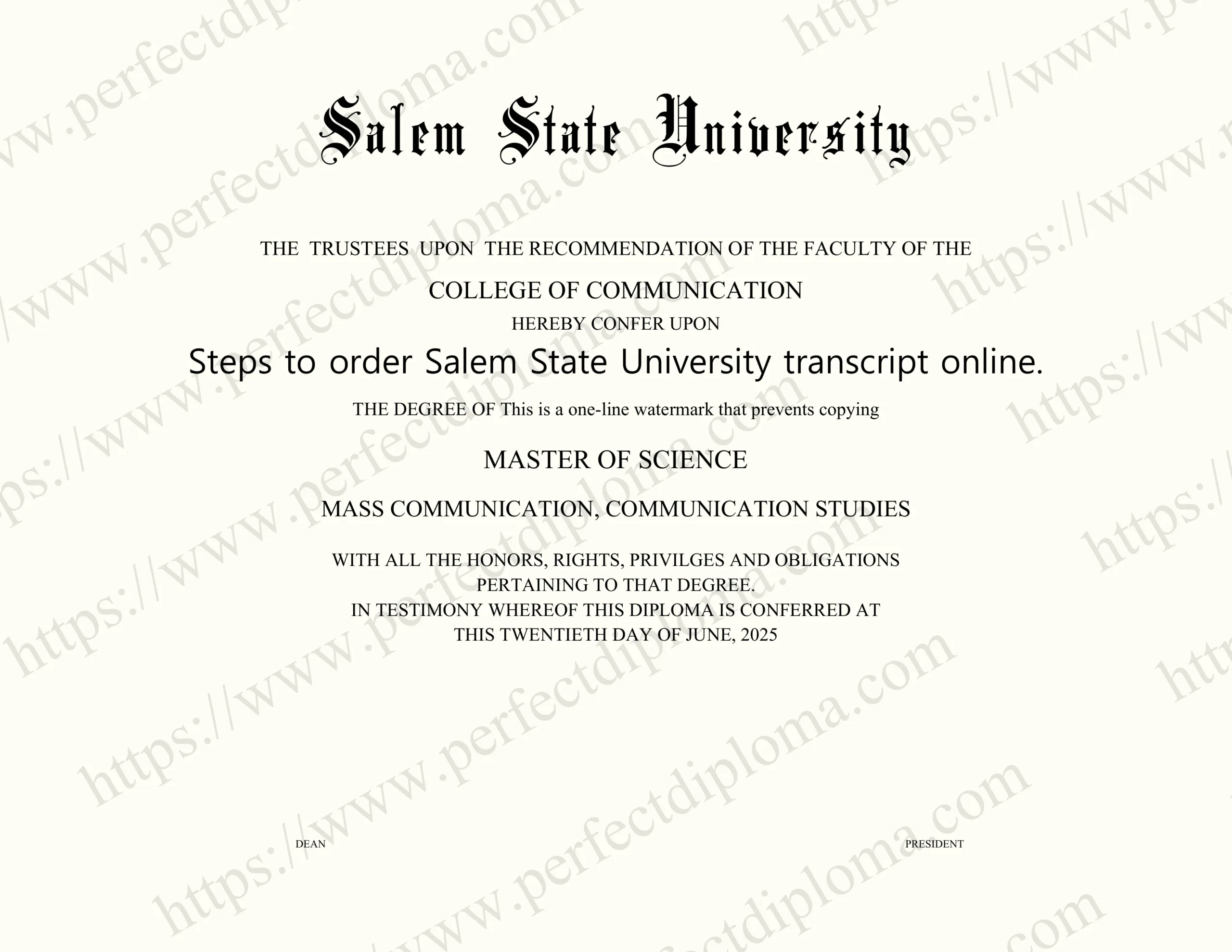 Steps to order Salem State University transcript online.