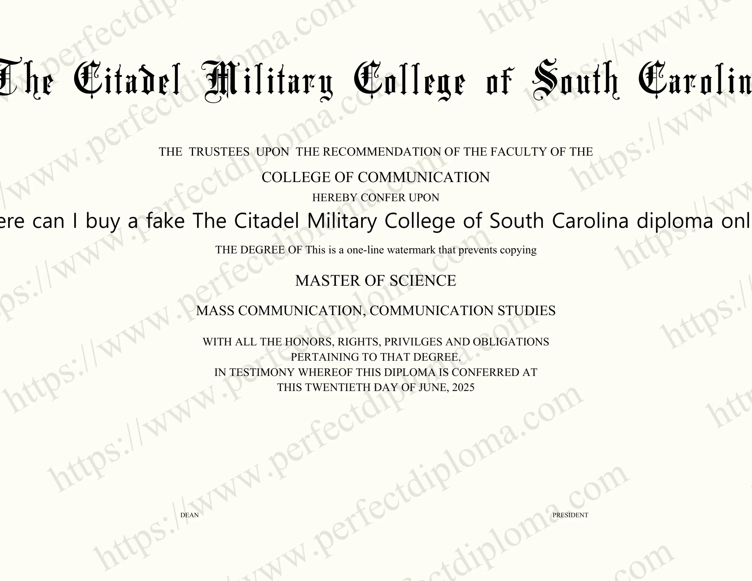 Where can I buy a fake The Citadel Military College of South Carolina diploma online?