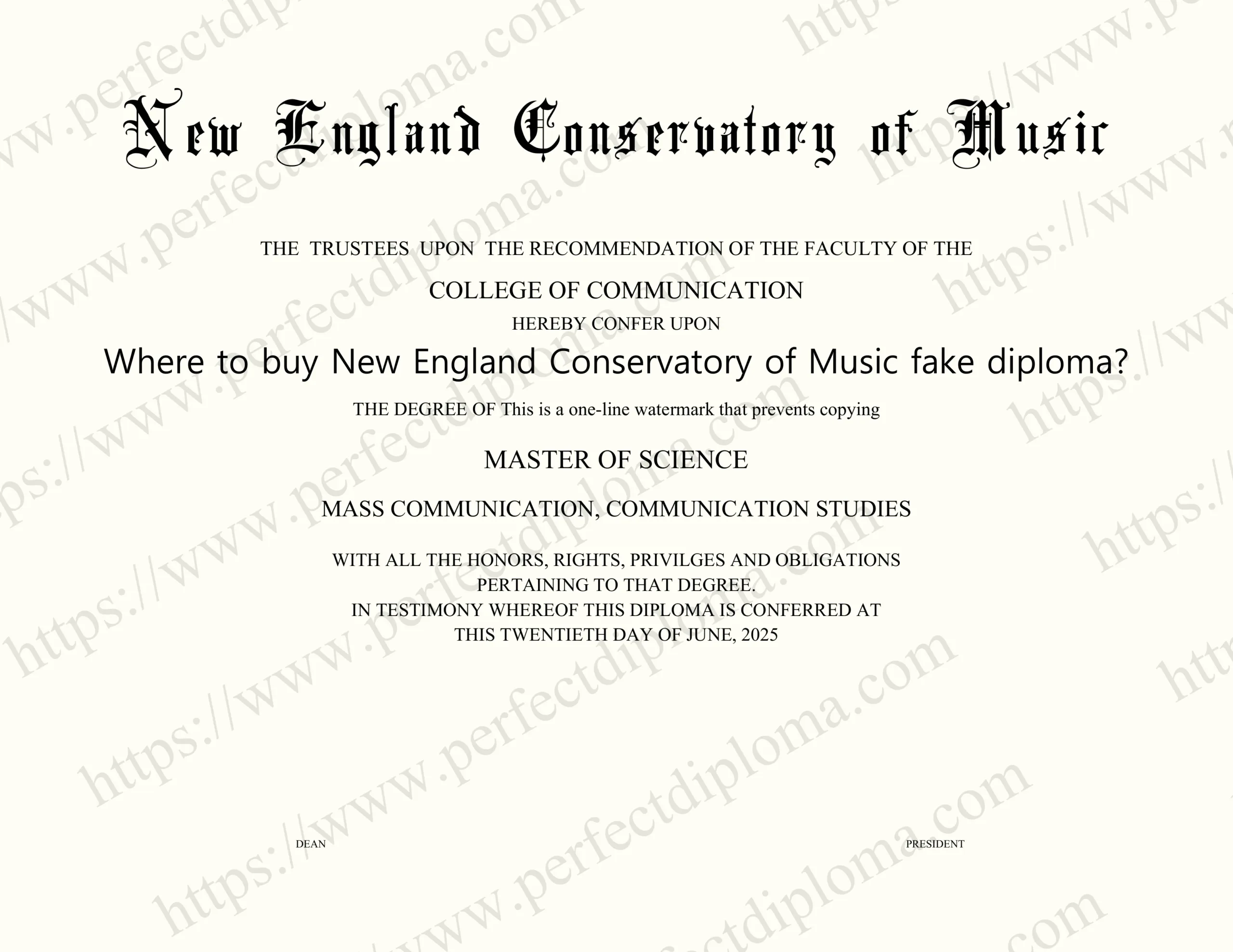 Where to buy New England Conservatory of Music fake diploma?