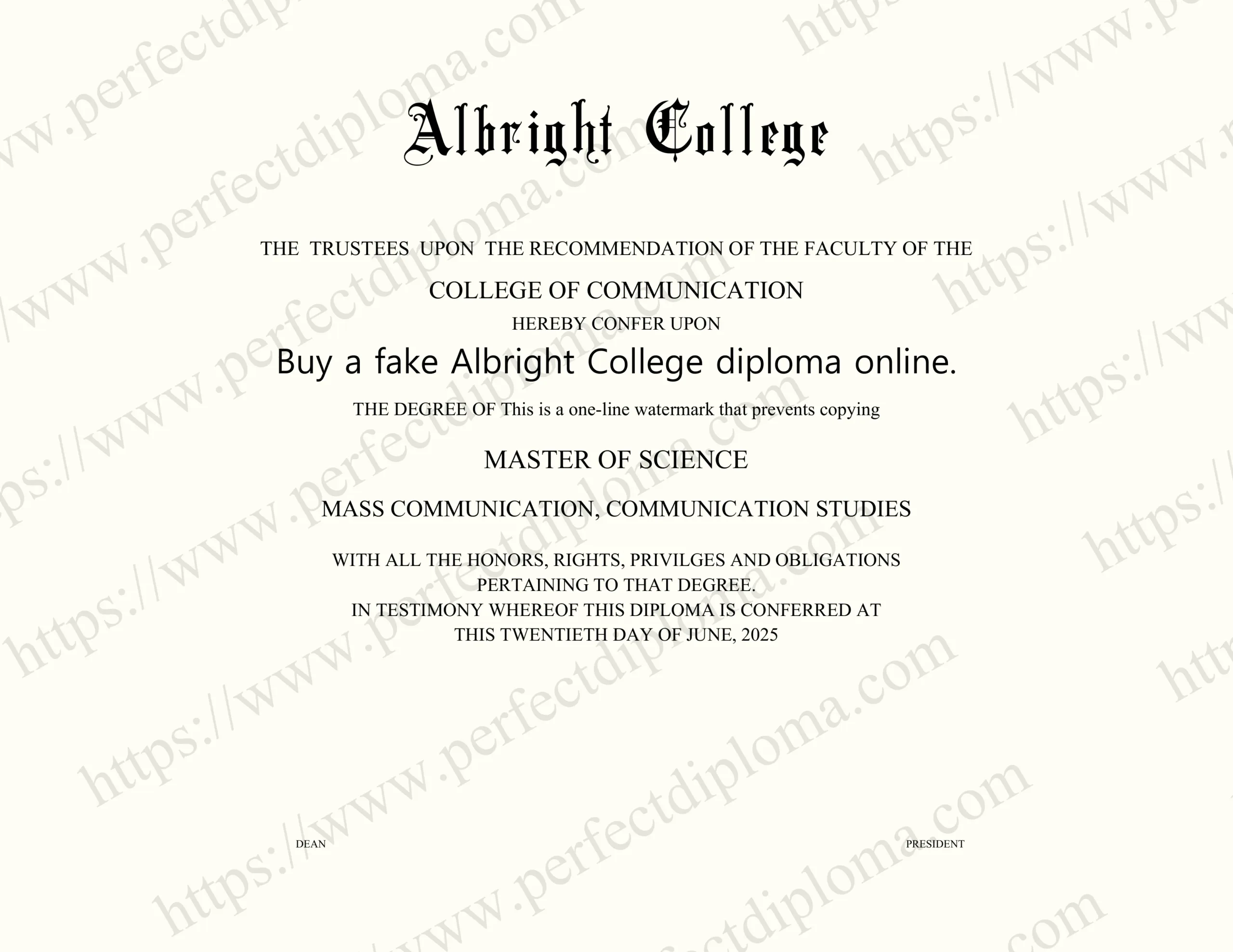 Buy a fake Albright College diploma online.