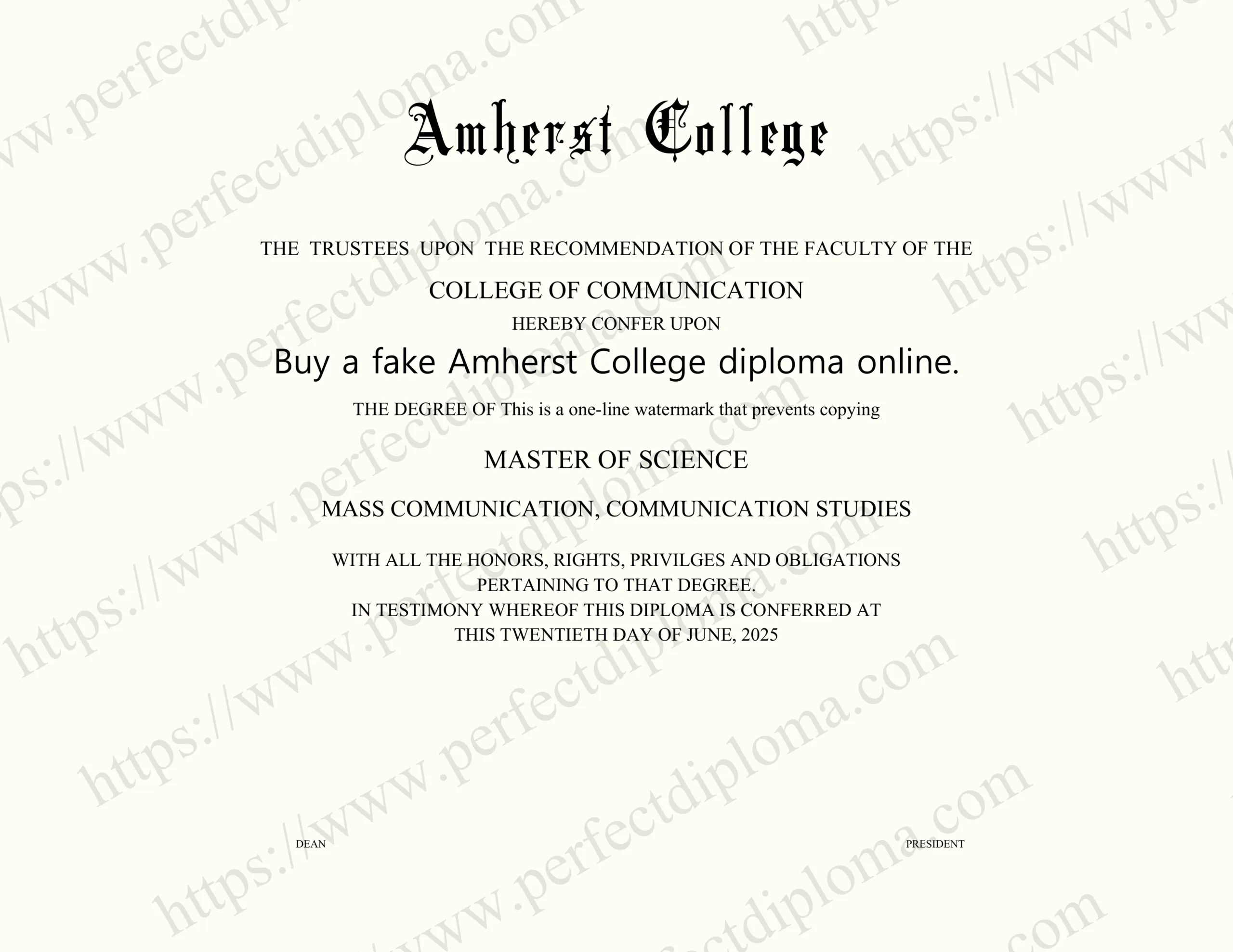 Buy a fake Amherst College diploma online.