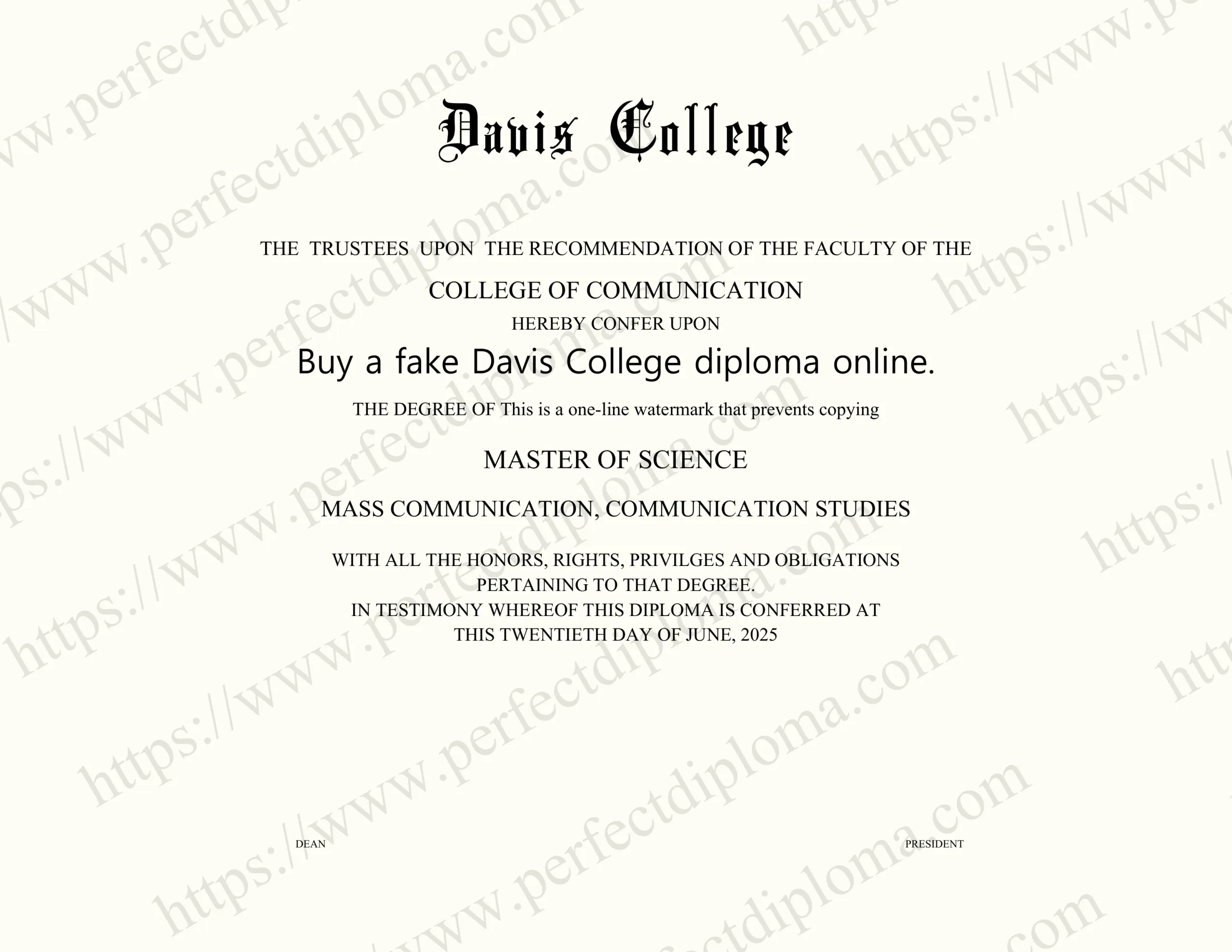 Buy a fake Davis College diploma online.