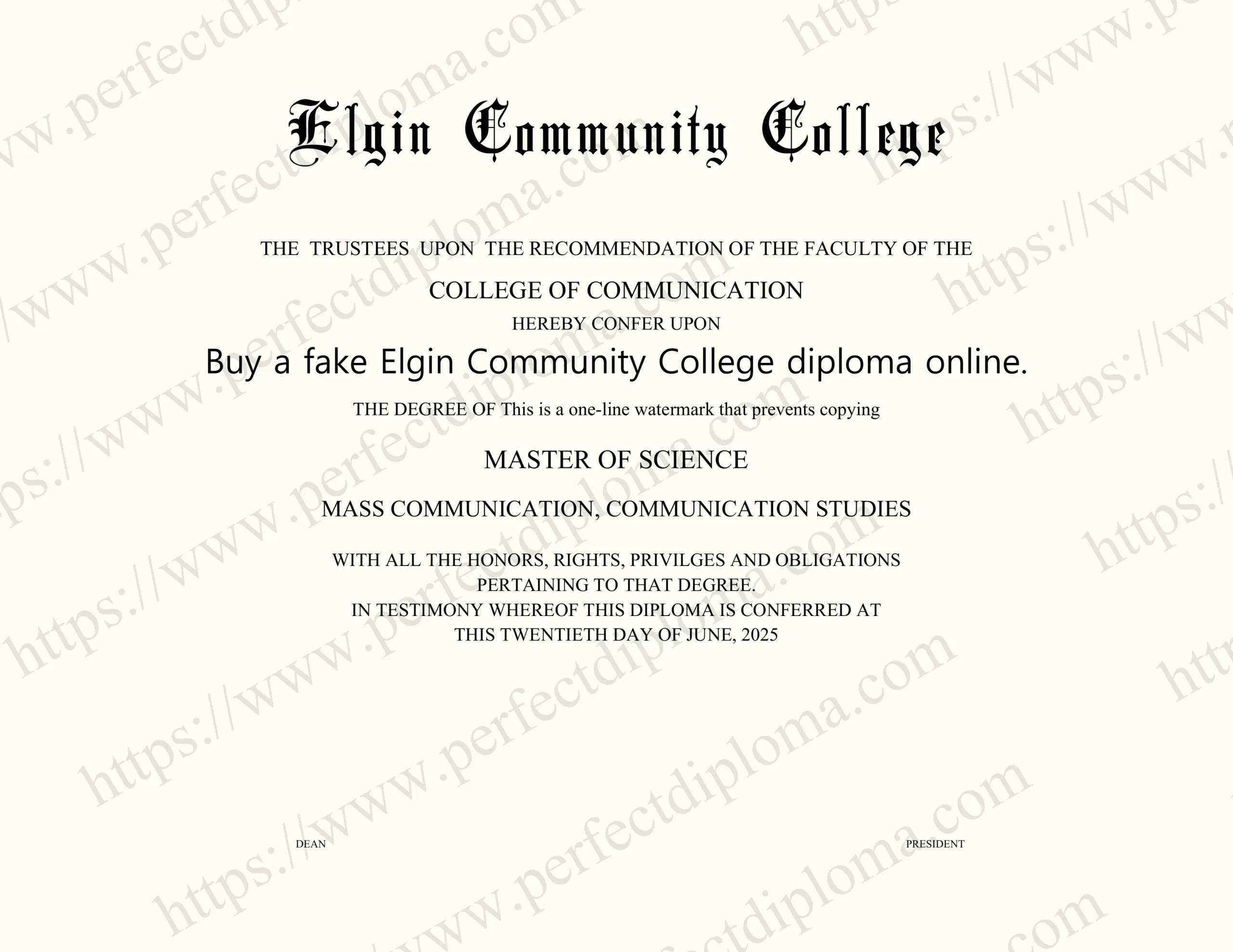 Buy a fake Elgin Community College diploma online.