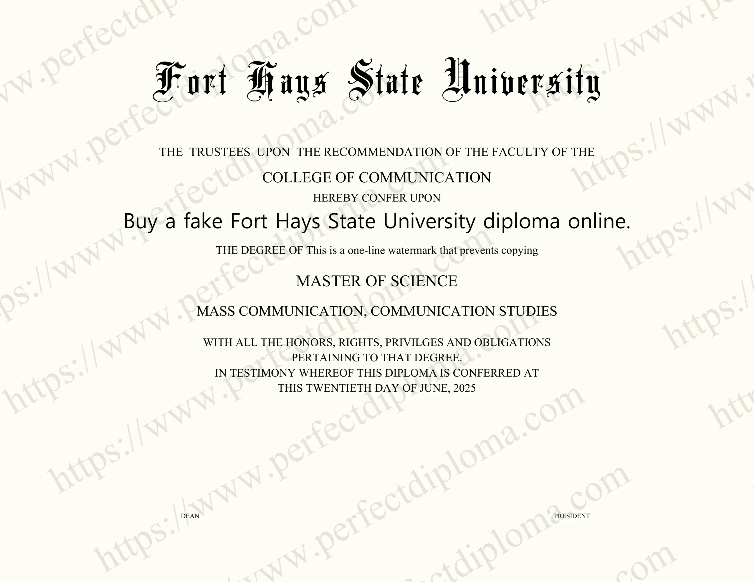 Buy a fake Fort Hays State University diploma online.