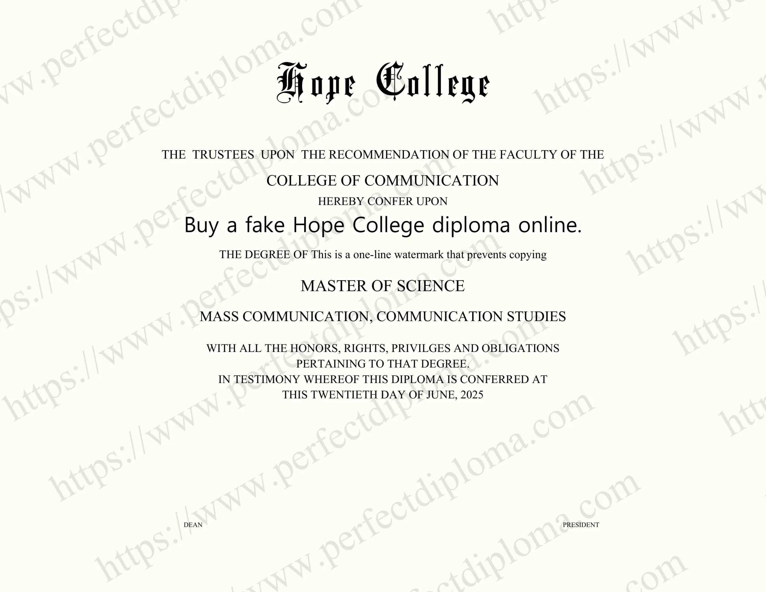 Buy a fake Hope College diploma online.
