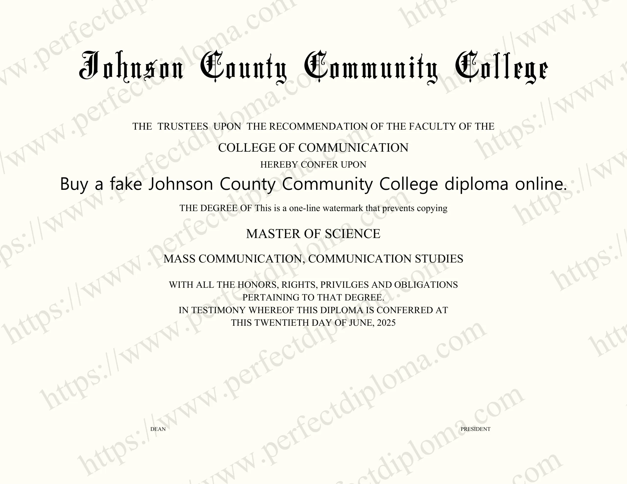 Buy a fake Johnson County Community College diploma online.