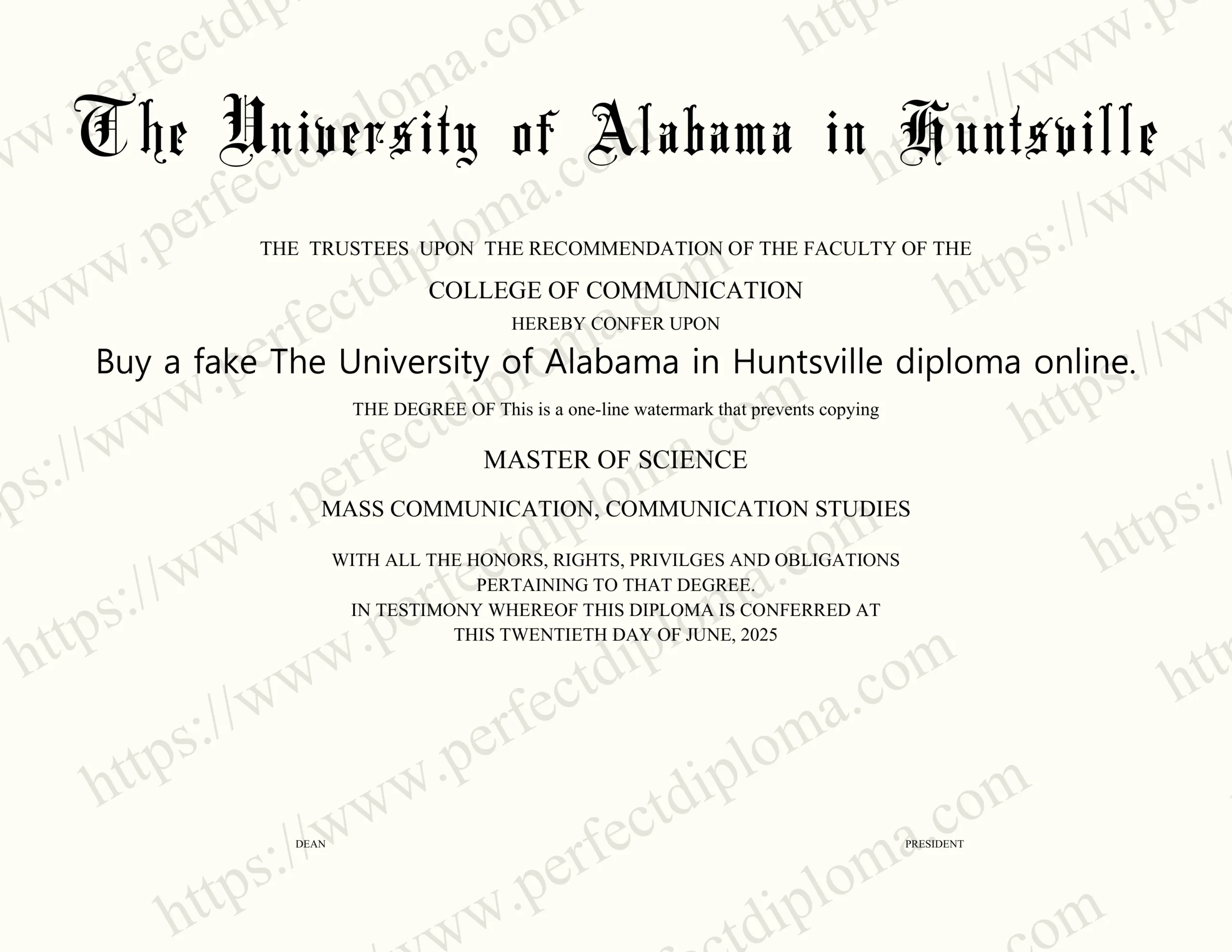 Buy a fake The University of Alabama in Huntsville diploma online.