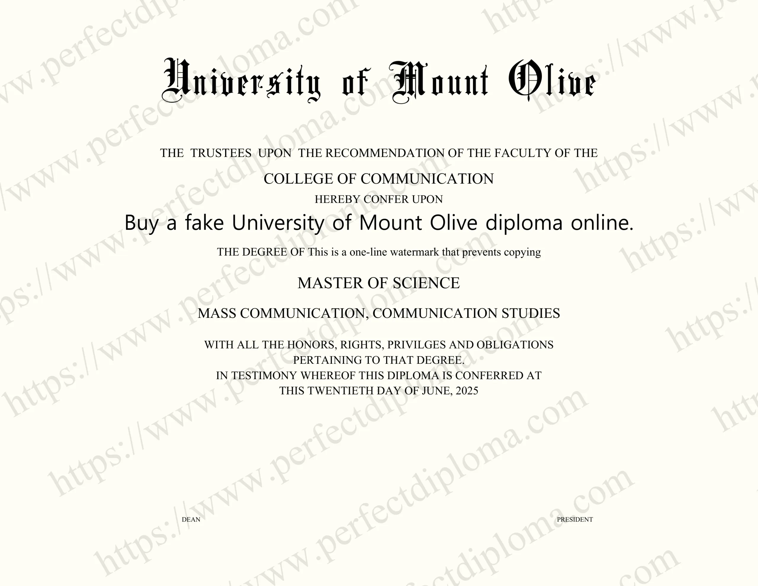 Buy a fake University of Mount Olive diploma online.