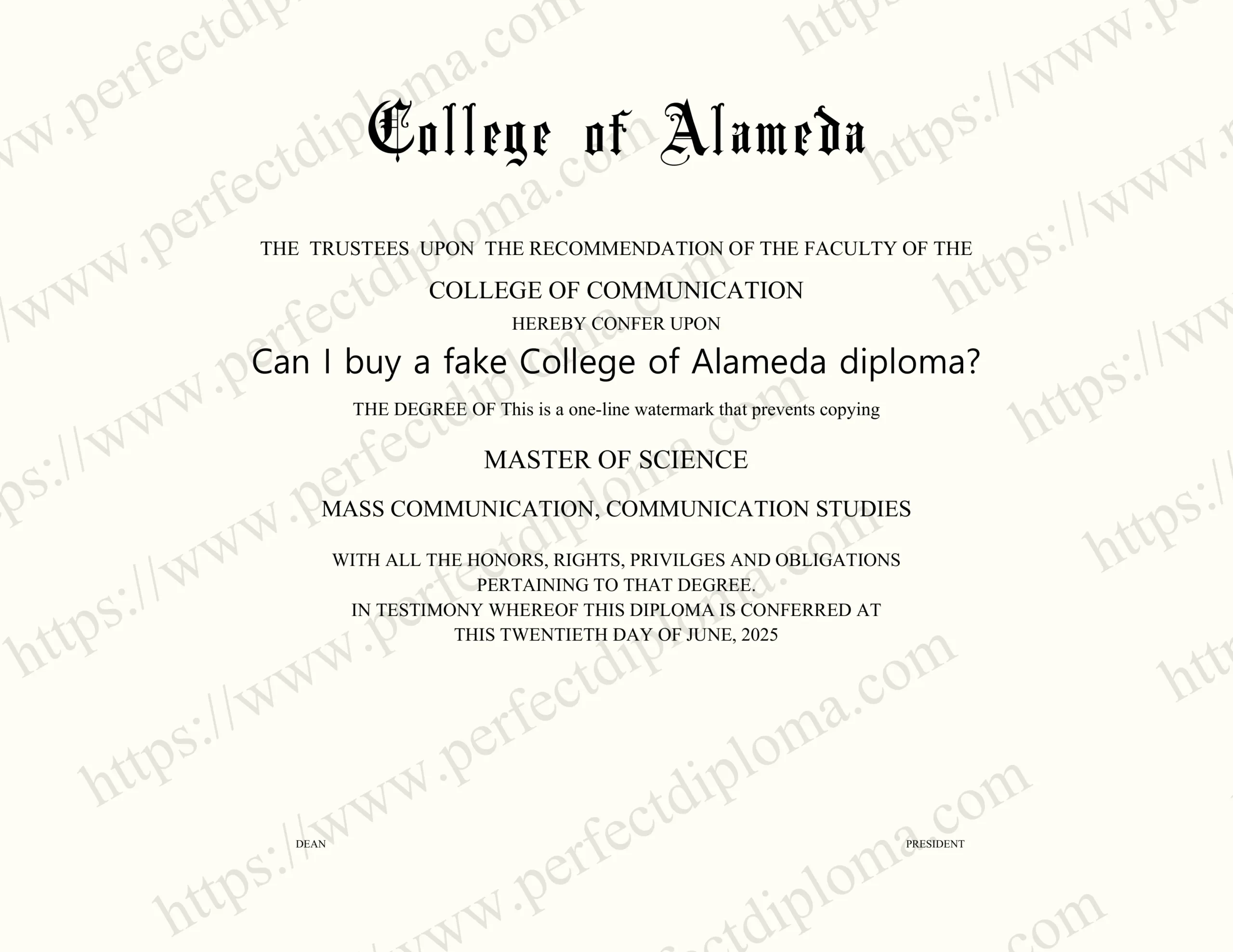Can I buy a fake College of Alameda diploma?