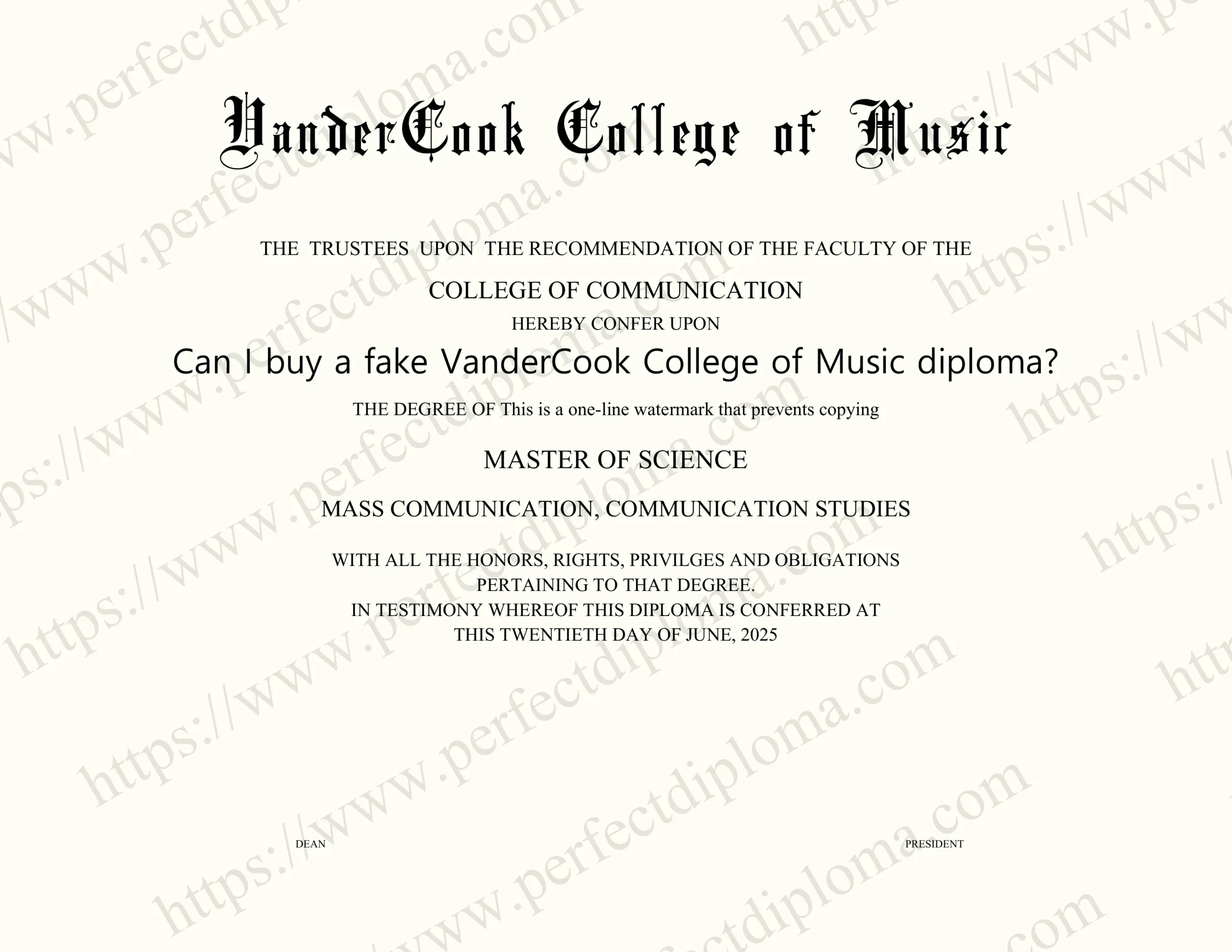 Can I buy a fake VanderCook College of Music diploma?