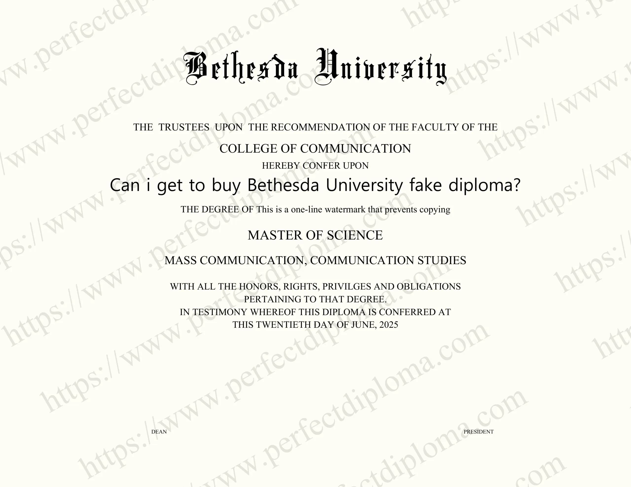 Can i get to buy Bethesda University fake diploma?