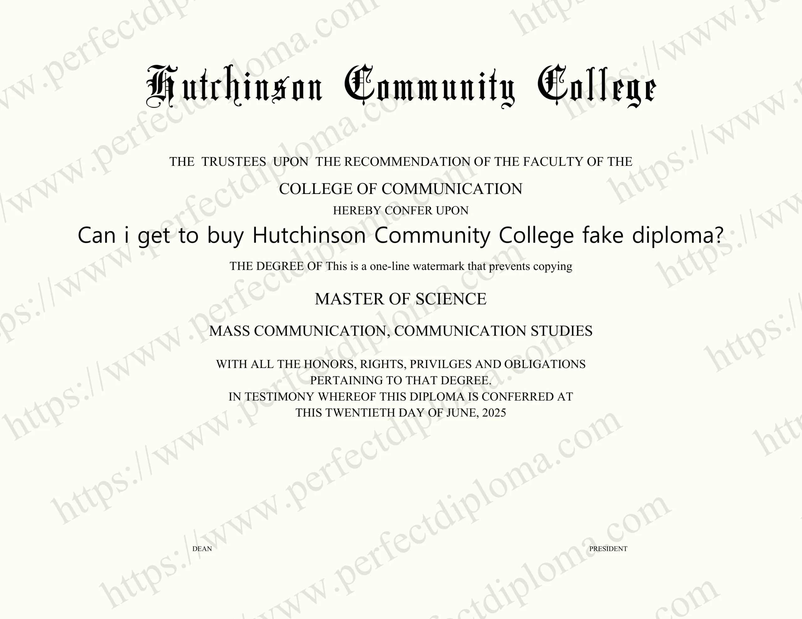 Can i get to buy Hutchinson Community College fake diploma?