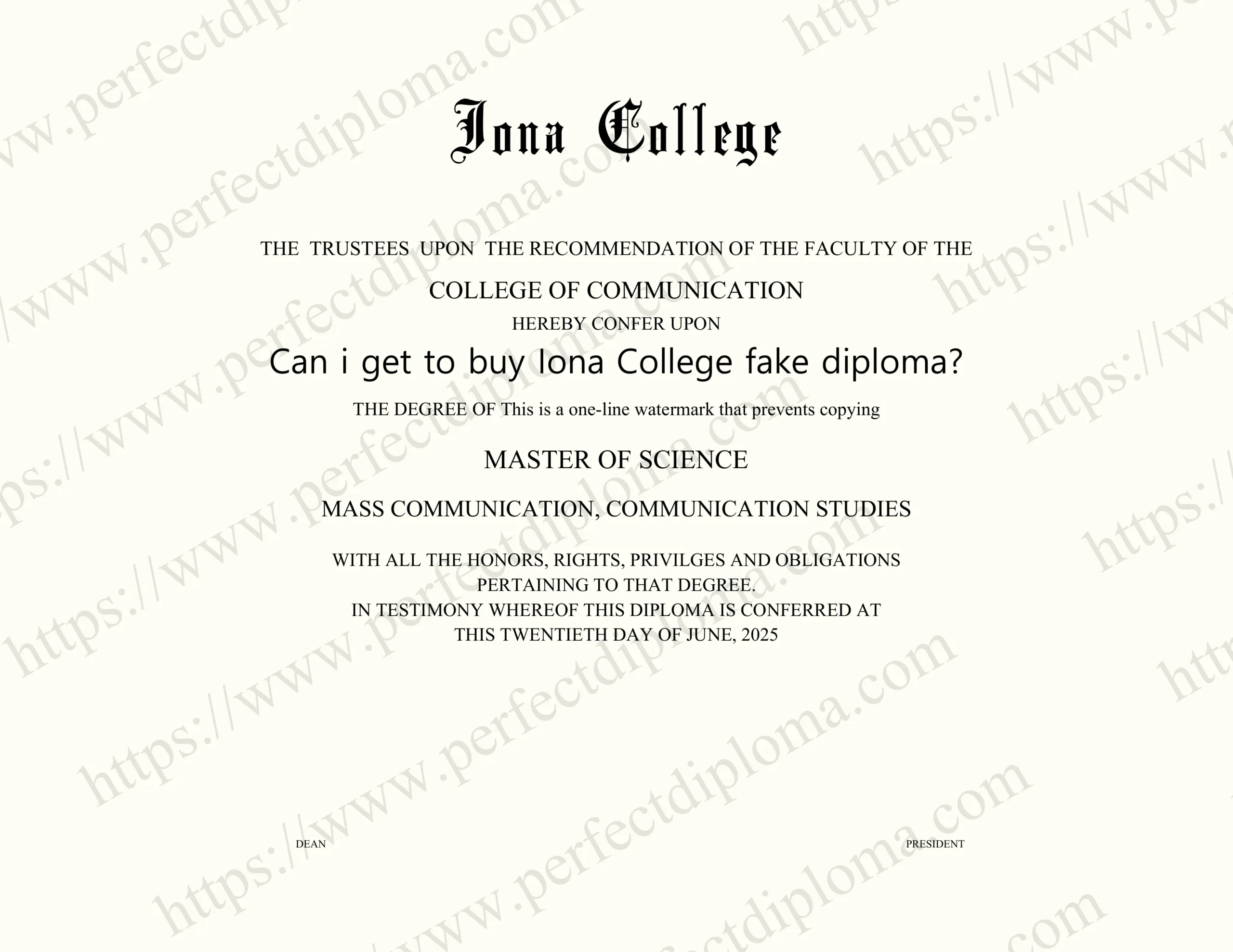Can i get to buy Iona College fake diploma?