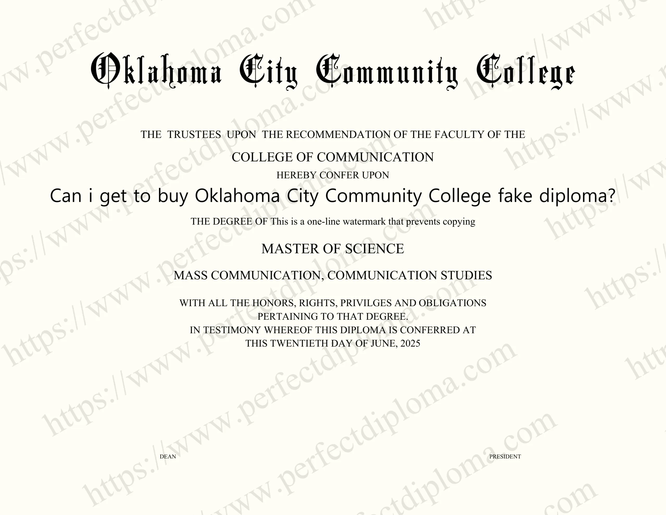 Can i get to buy Oklahoma City Community College fake diploma?