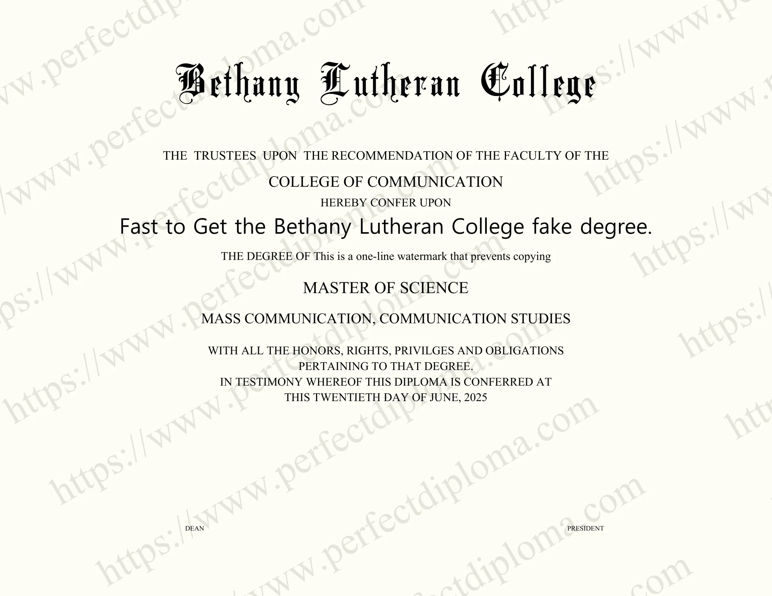 Fast to Get the Bethany Lutheran College fake degree.