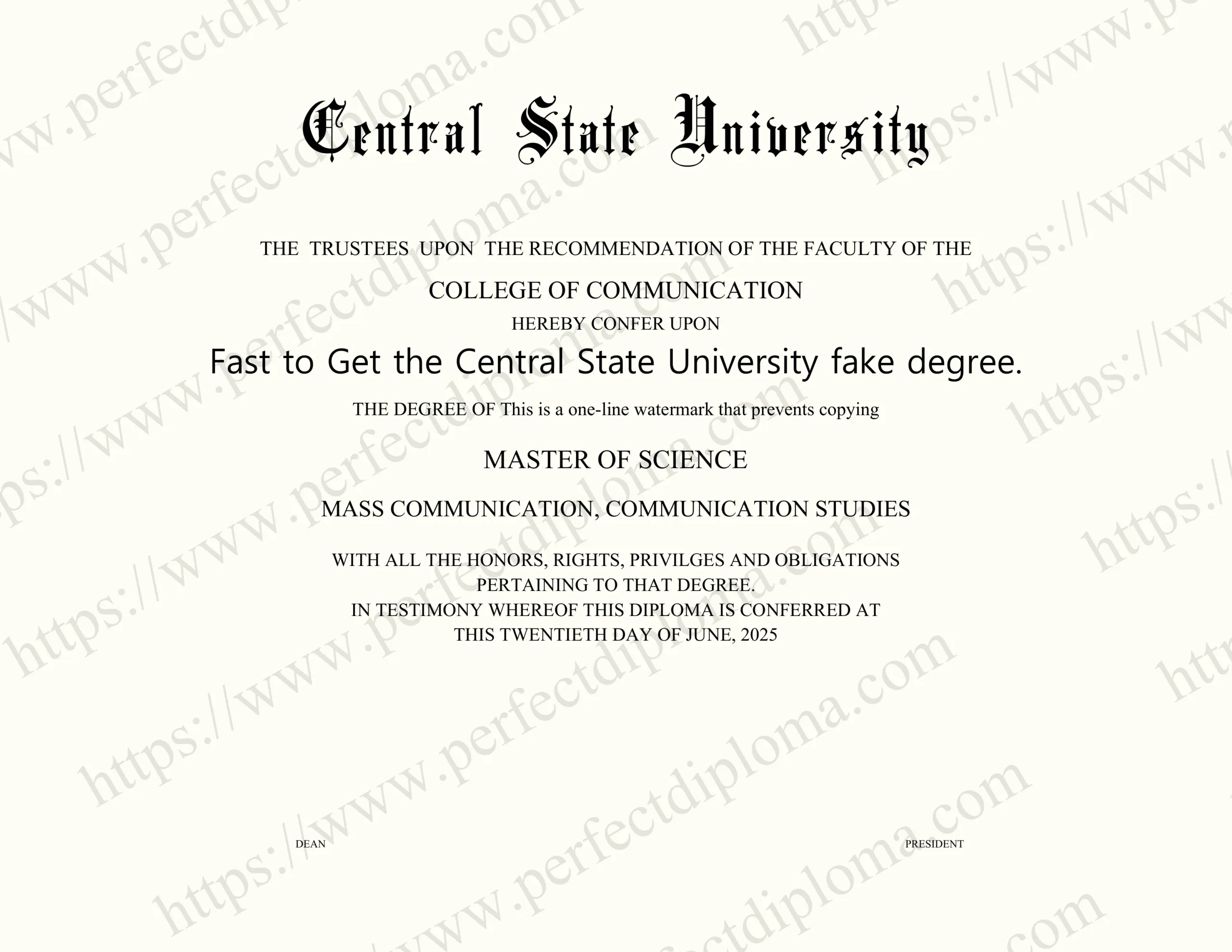 Fast to Get the Central State University fake degree.