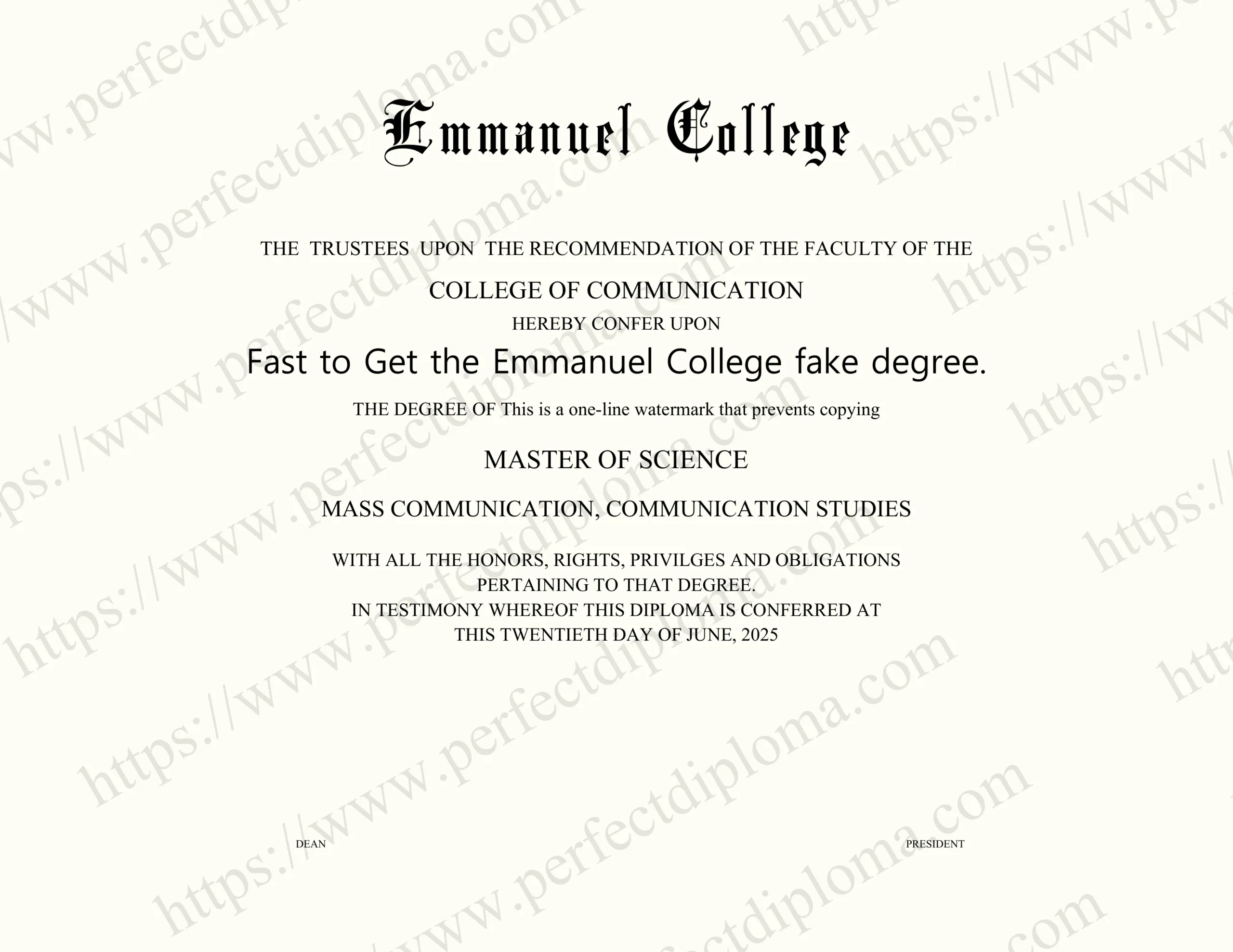 Fast to Get the Emmanuel College fake degree.