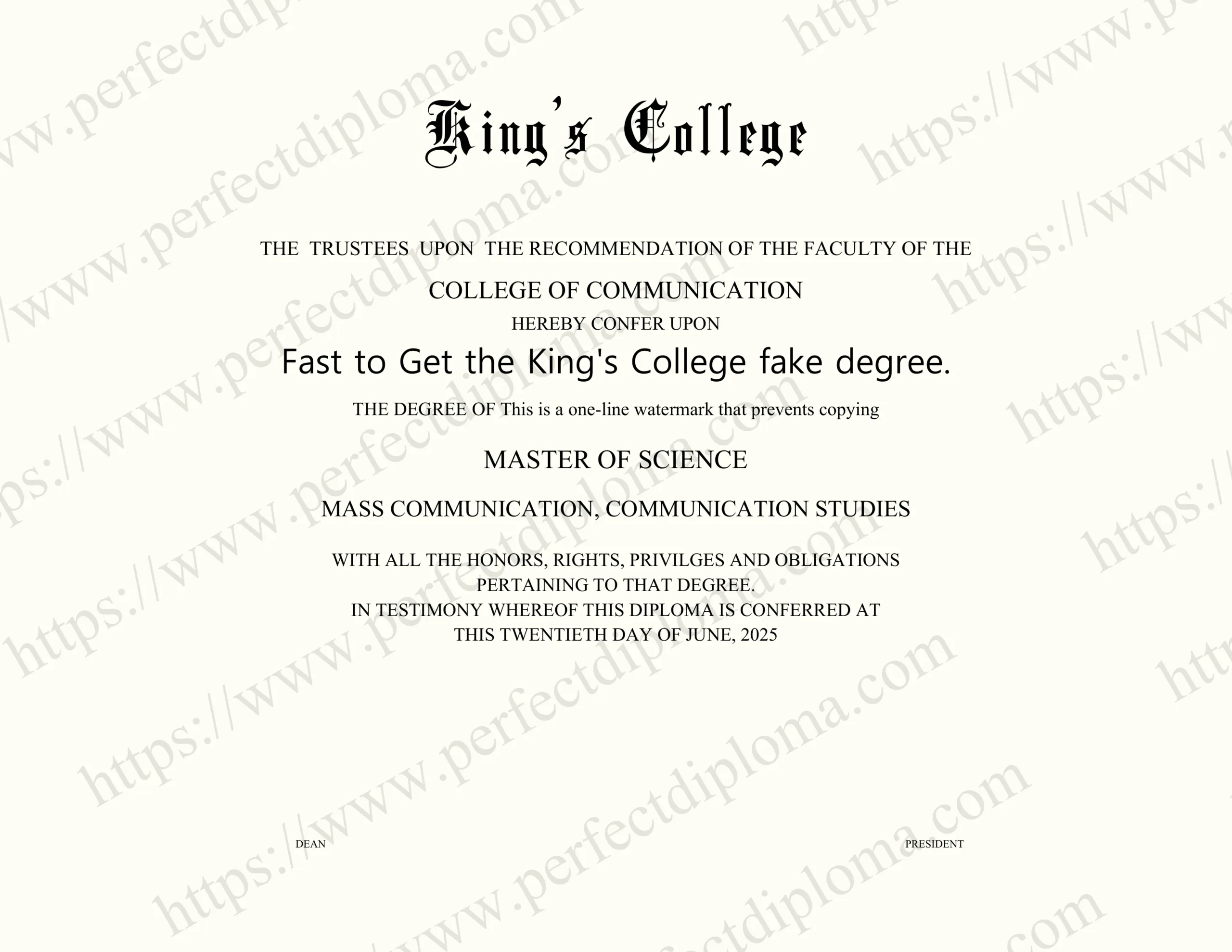 Fast to Get the King's College fake degree.
