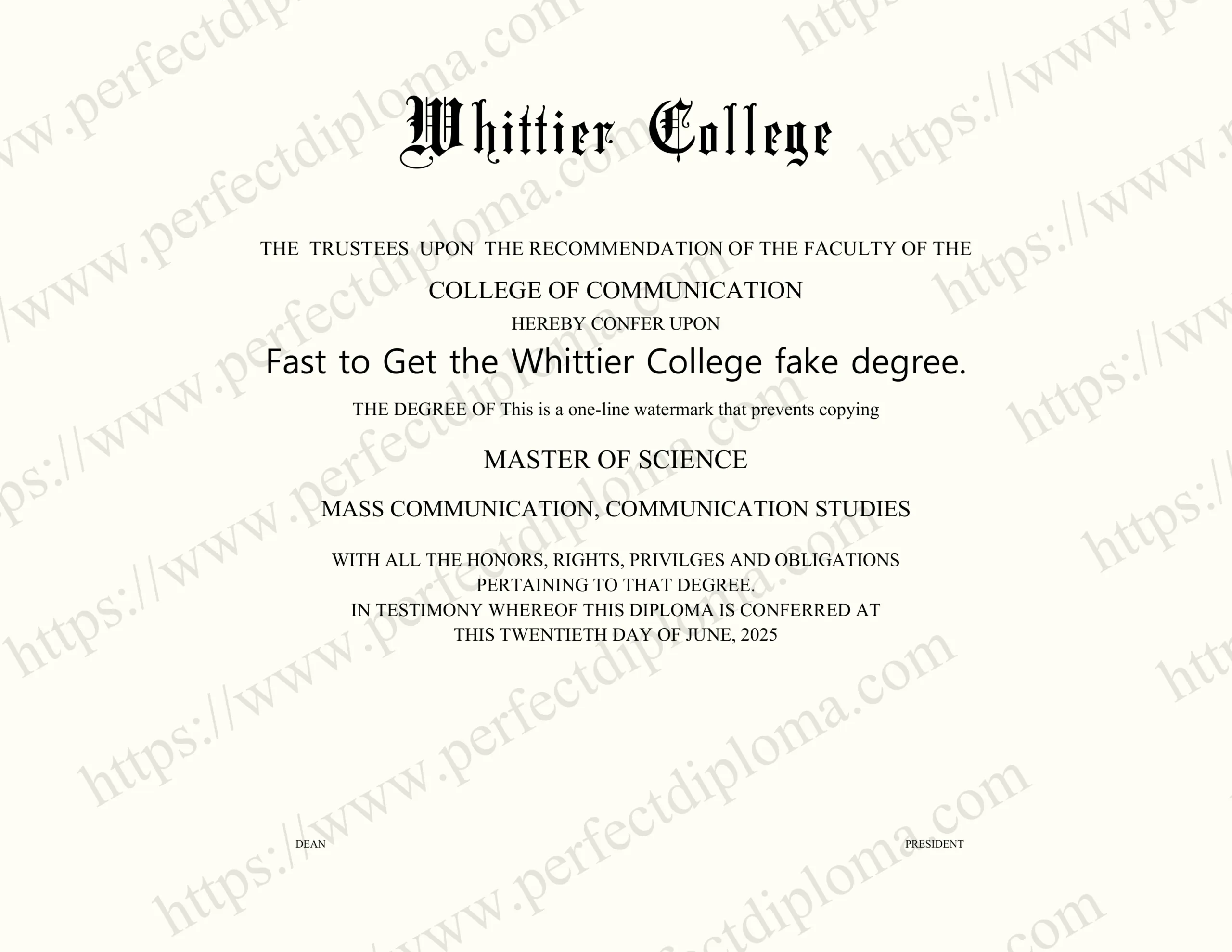Fast to Get the Whittier College fake degree.