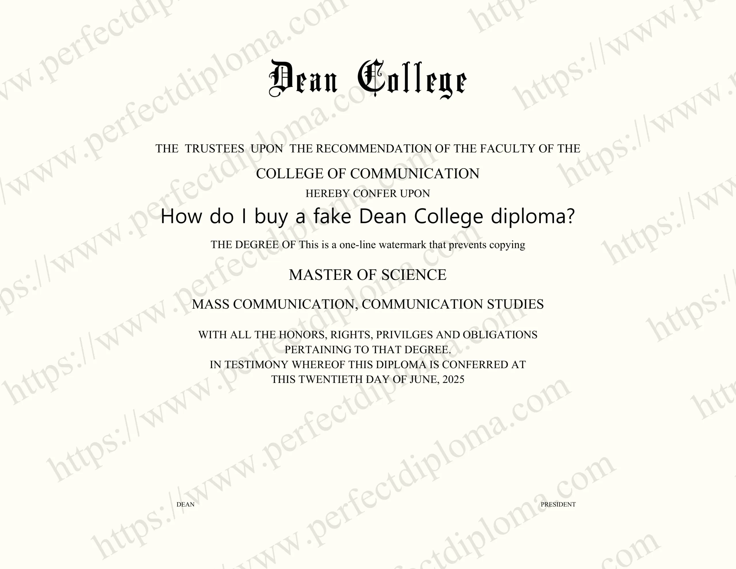 How do I buy a fake Dean College diploma?