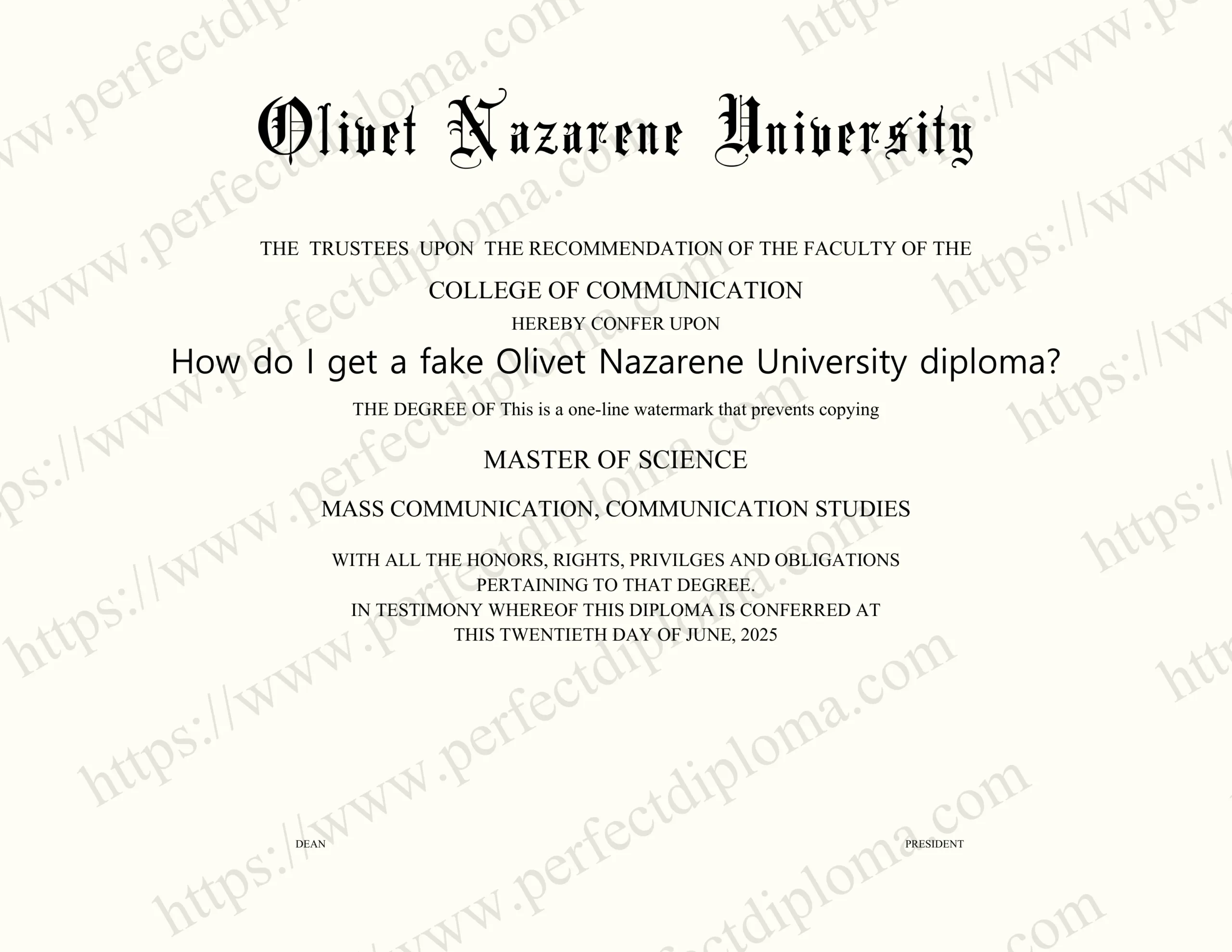 How do I get a fake Olivet Nazarene University diploma?