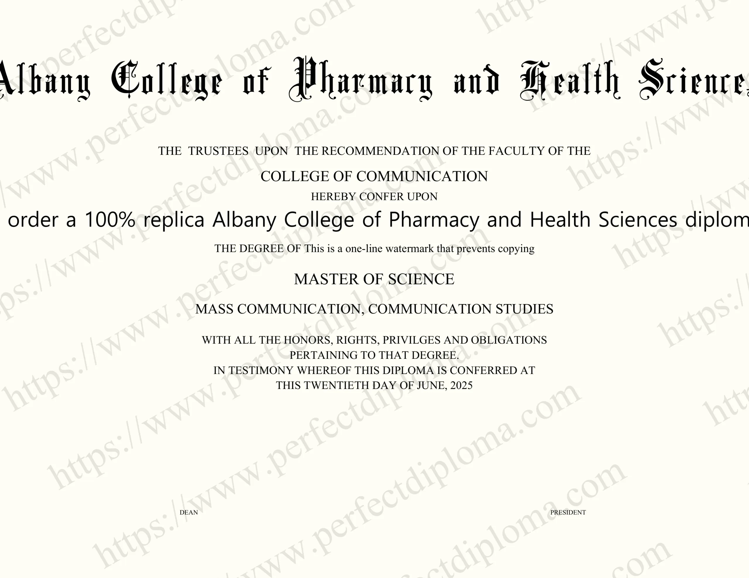 How do I order a 100% replica Albany College of Pharmacy and Health Sciences diploma online?