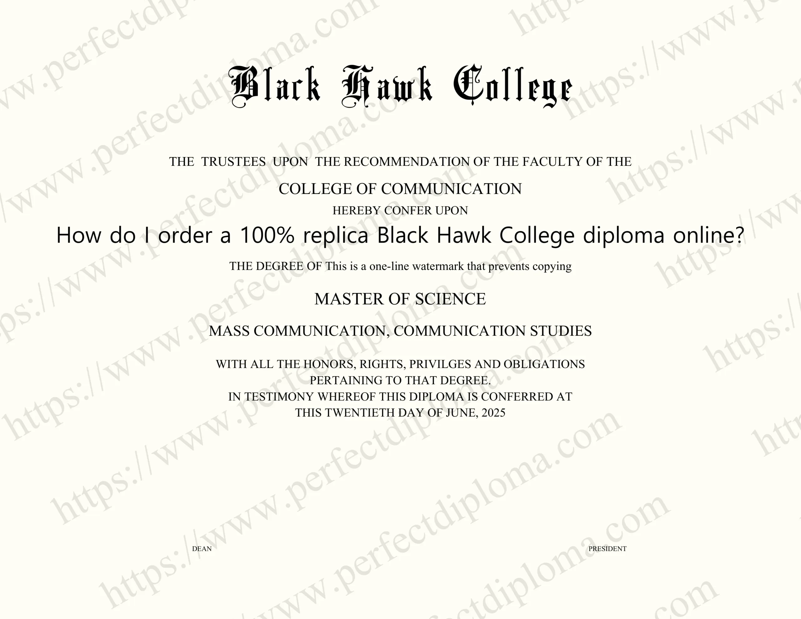 How do I order a 100% replica Black Hawk College diploma online?