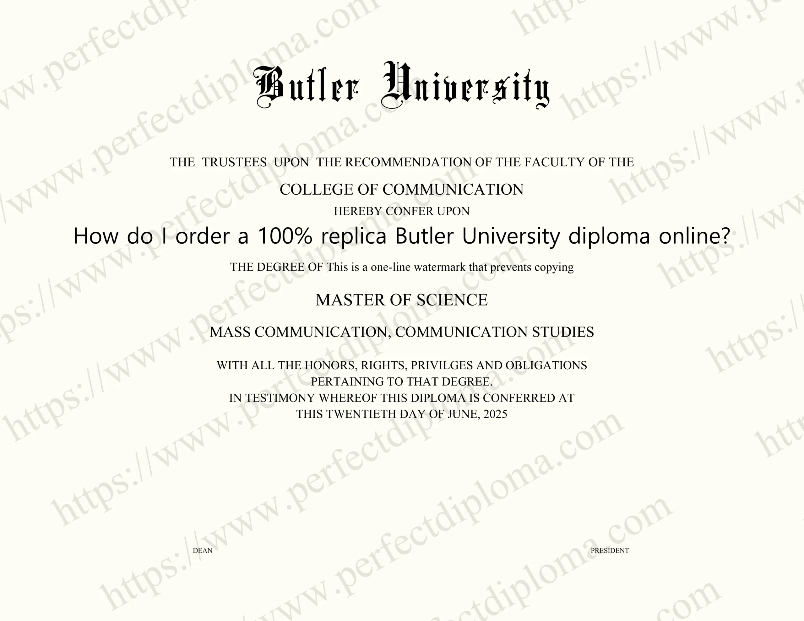 How do I order a 100% replica Butler University diploma online?