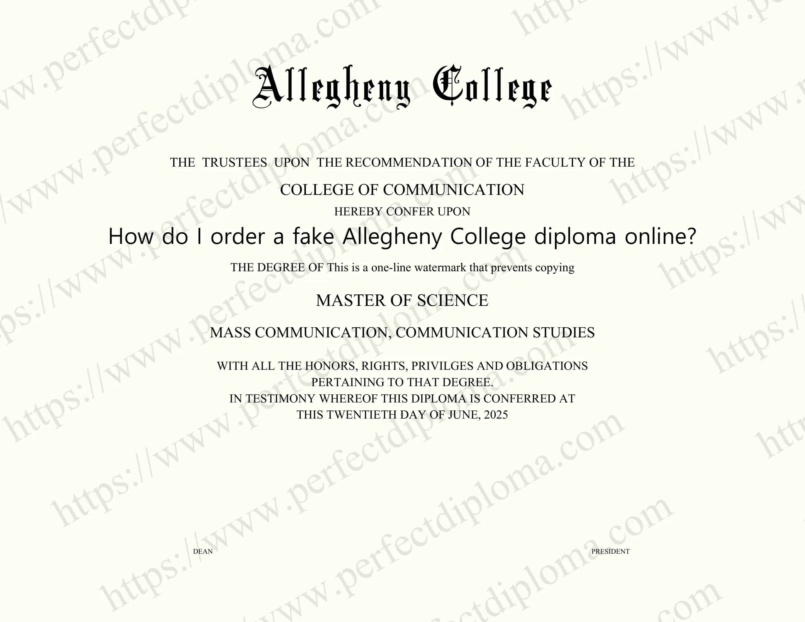 How do I order a fake Allegheny College diploma online?