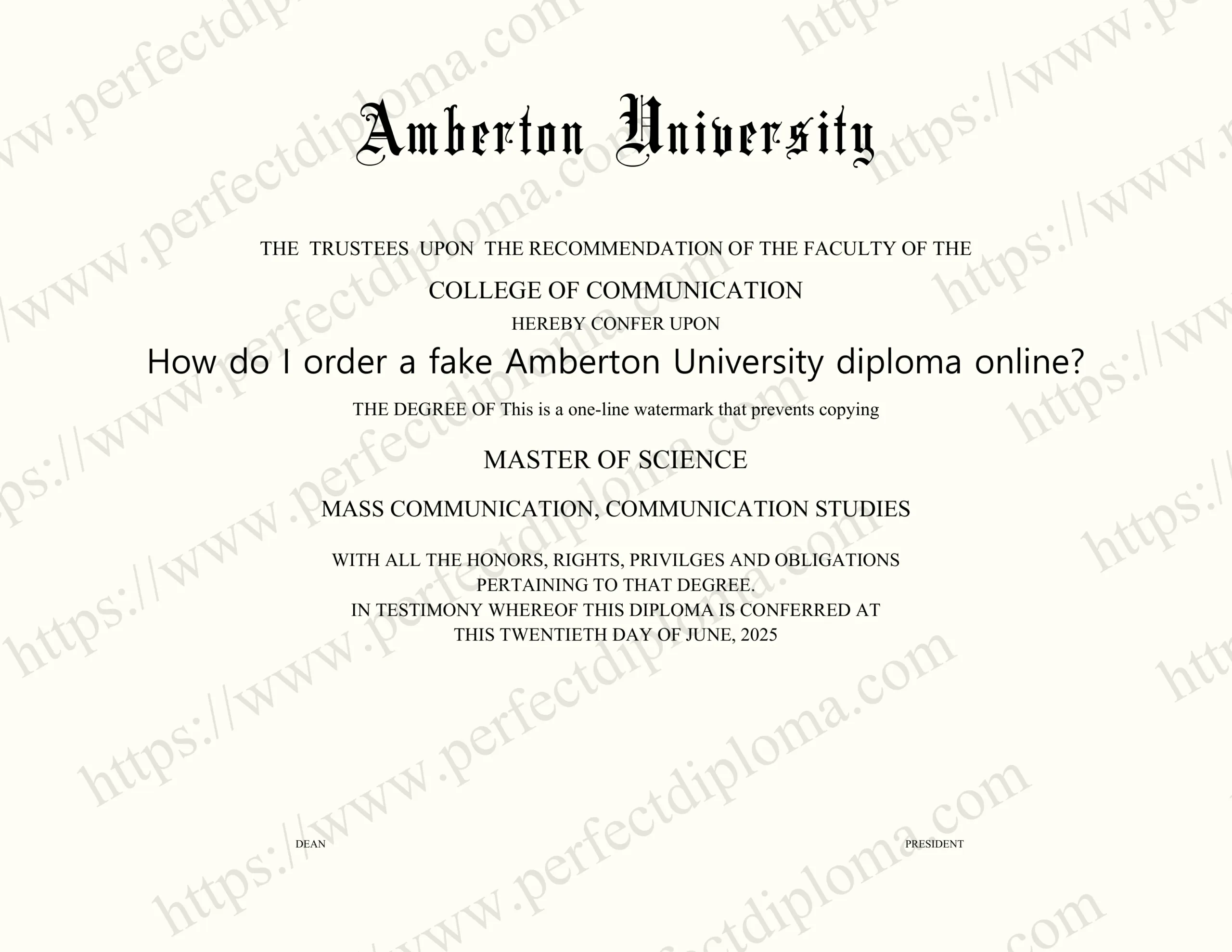 How do I order a fake Amberton University diploma online?