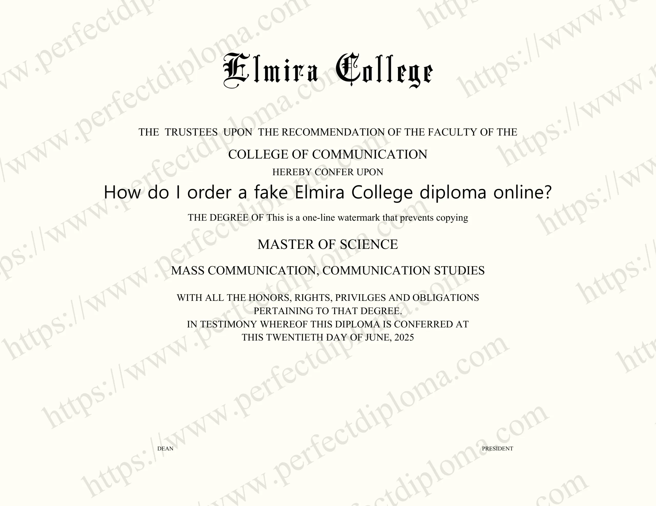 How do I order a fake Elmira College diploma online?