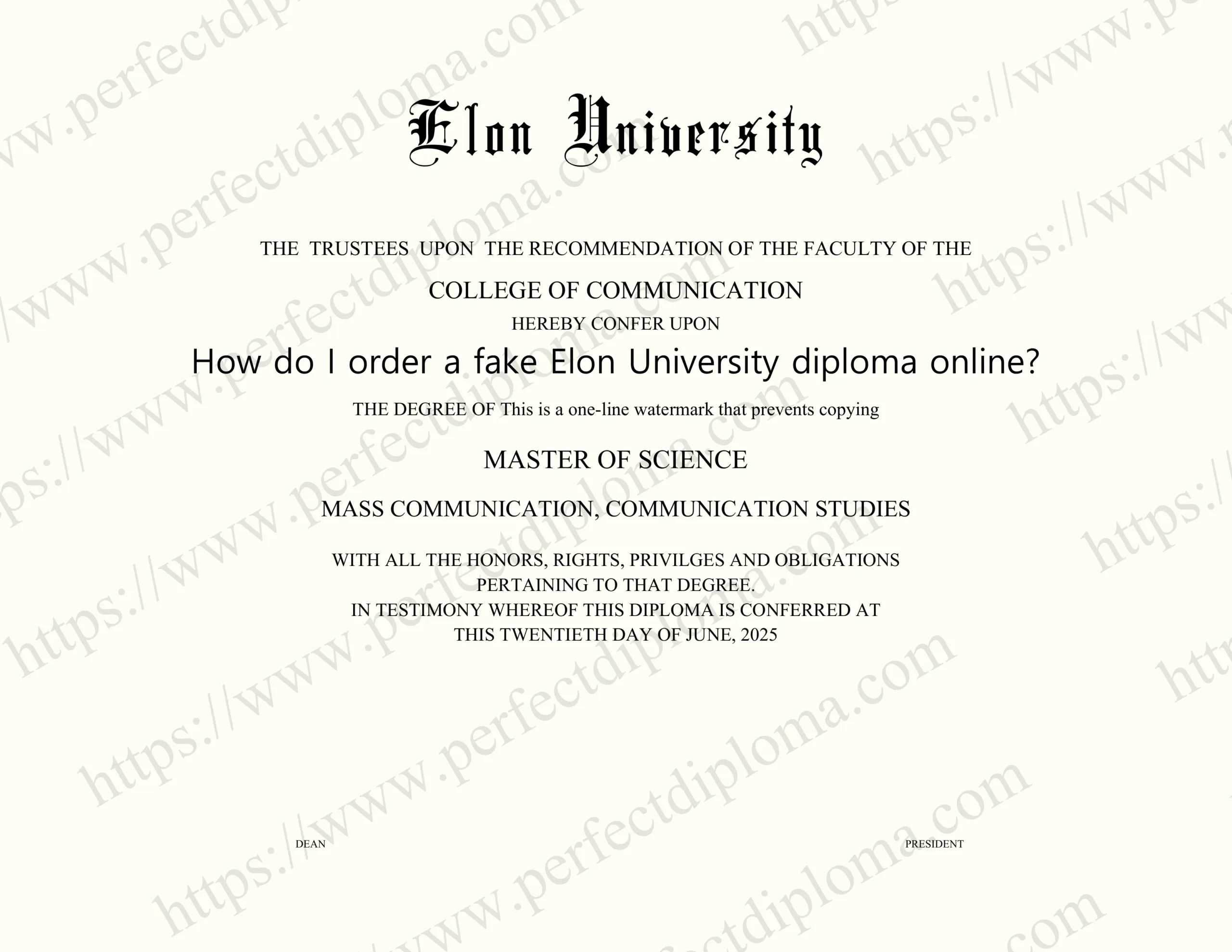 How do I order a fake Elon University diploma online?