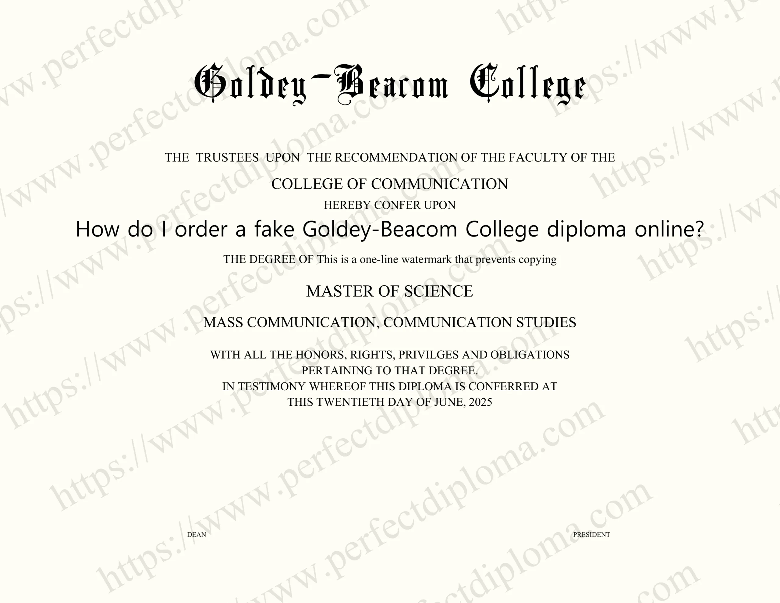 How do I order a fake Goldey-Beacom College diploma online?
