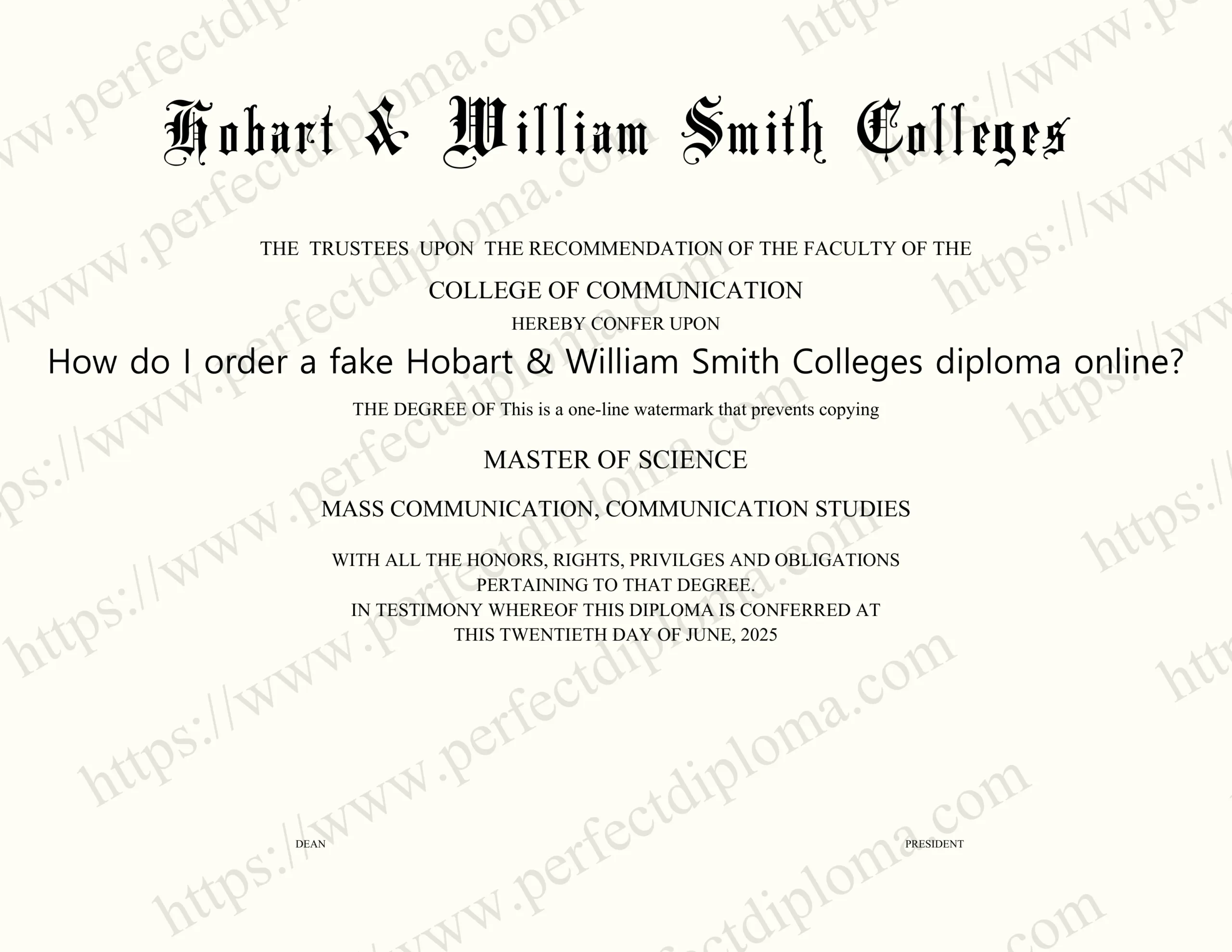 How do I order a fake Hobart & William Smith Colleges diploma online?
