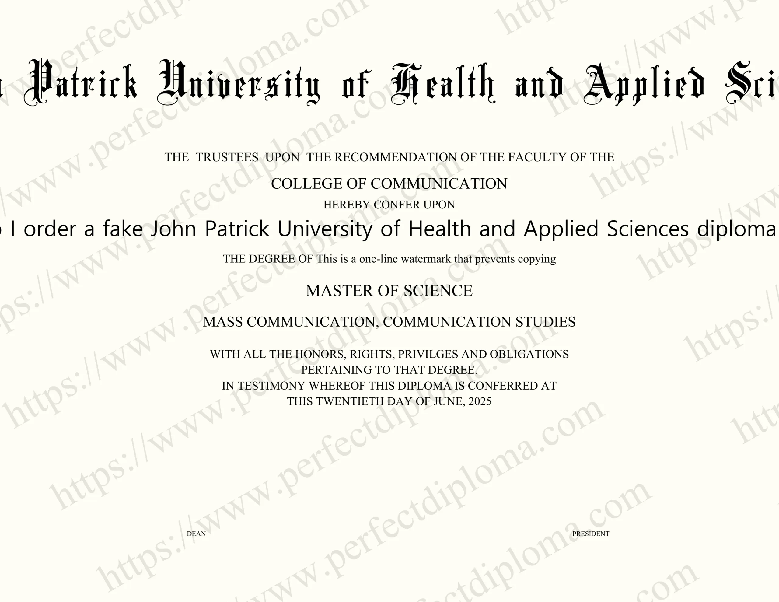 How do I order a fake John Patrick University of Health and Applied Sciences diploma online?