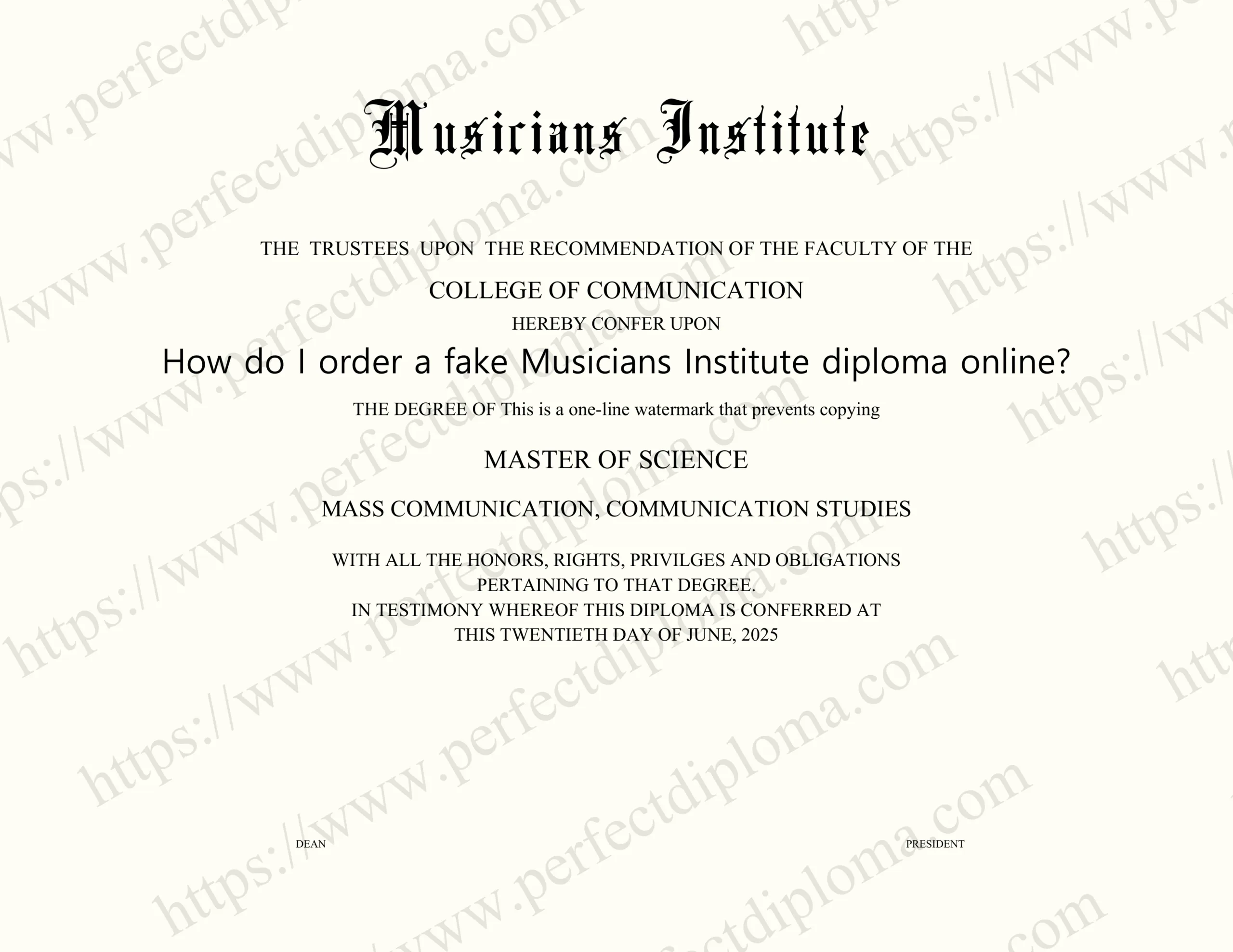 How do I order a fake Musicians Institute diploma online?